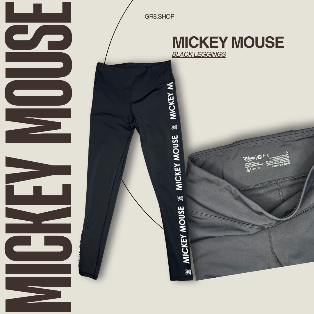 Disney Disney Mickey Mouse Black Leggings With Side Logo Print Wome Size 26" / US 2 / IT 38 - 1 Thumbnail