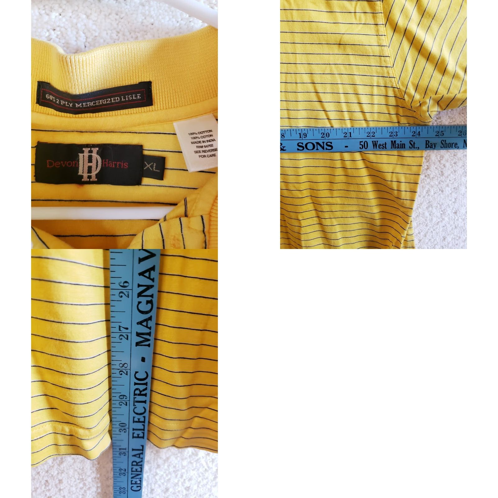 Vintage Devon Harris Polo Shirt Men XL Yellow Striped Short Sleeve Golf Casual Shirt Size US XL / EU 56 / 4 - 8 Thumbnail