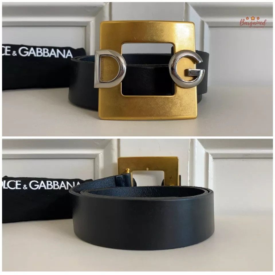 Dolce & Gabbana Dolce & Gabbana Black Leather DG Logo Gold Buckle Belt Size 32 - 10 Thumbnail