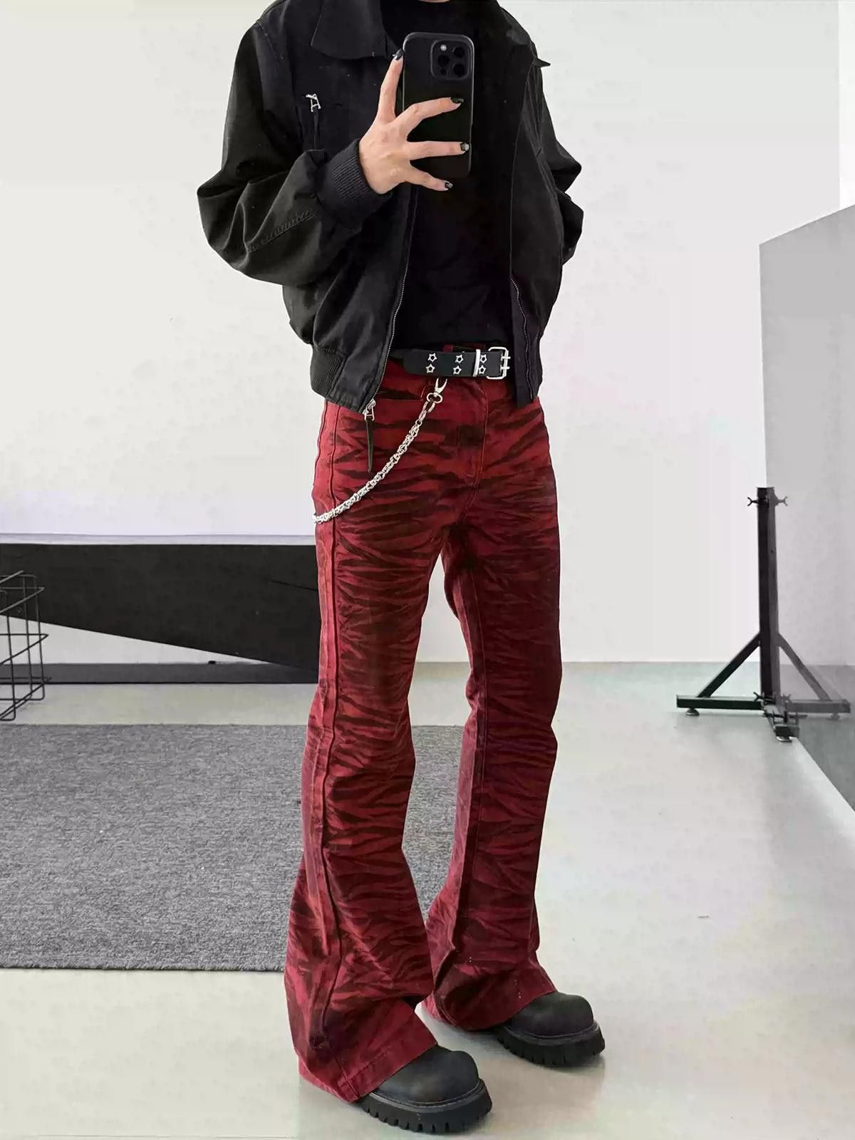 Vintage Red Tiger Print Stacked Pants Size US 28 / EU 44 - 4 Thumbnail