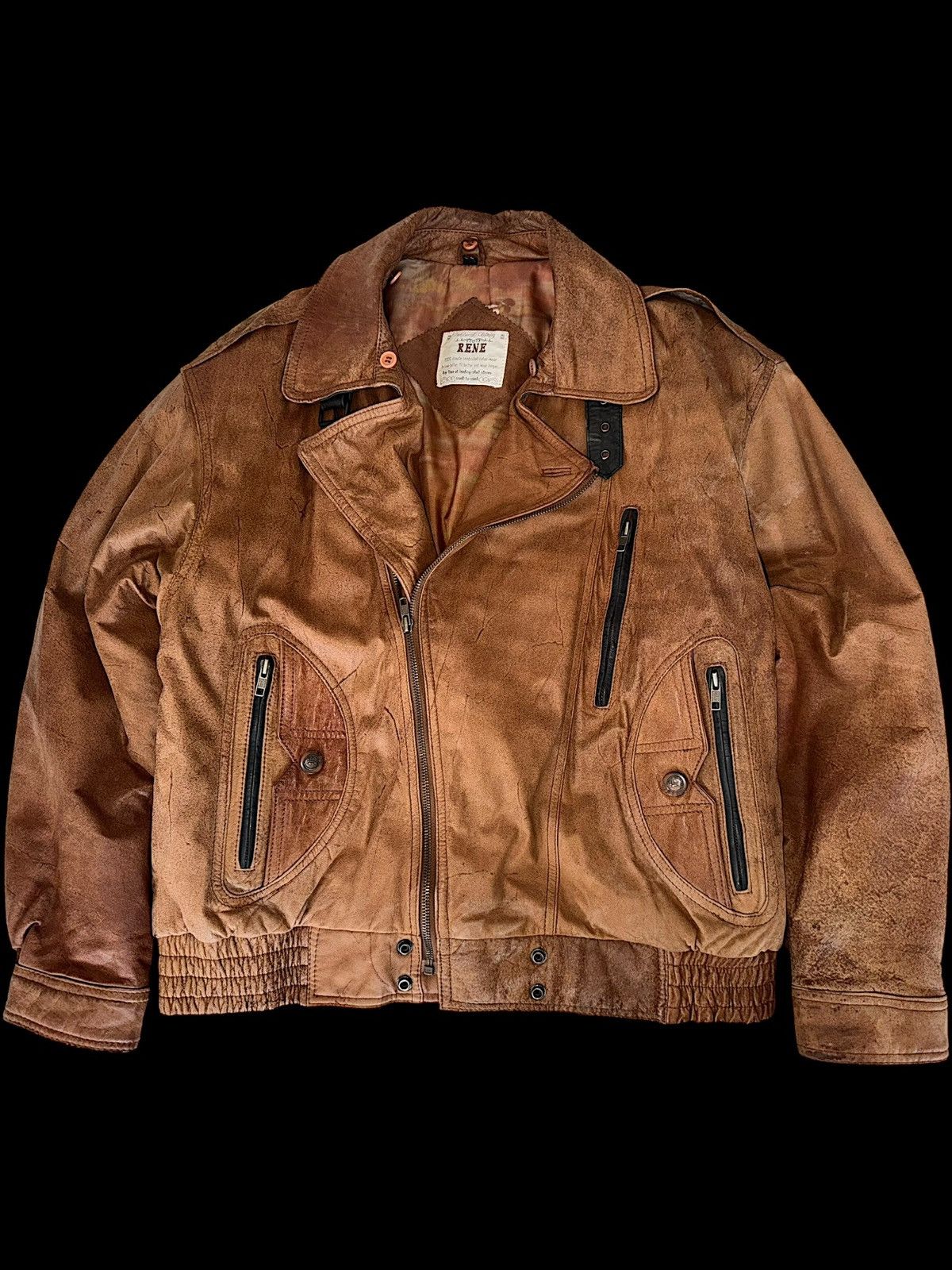 Other Vintage 80s Rene Distressed Brown Leather Biker Jacket Size US L / EU 52-54 / 3 - 1 Thumbnail