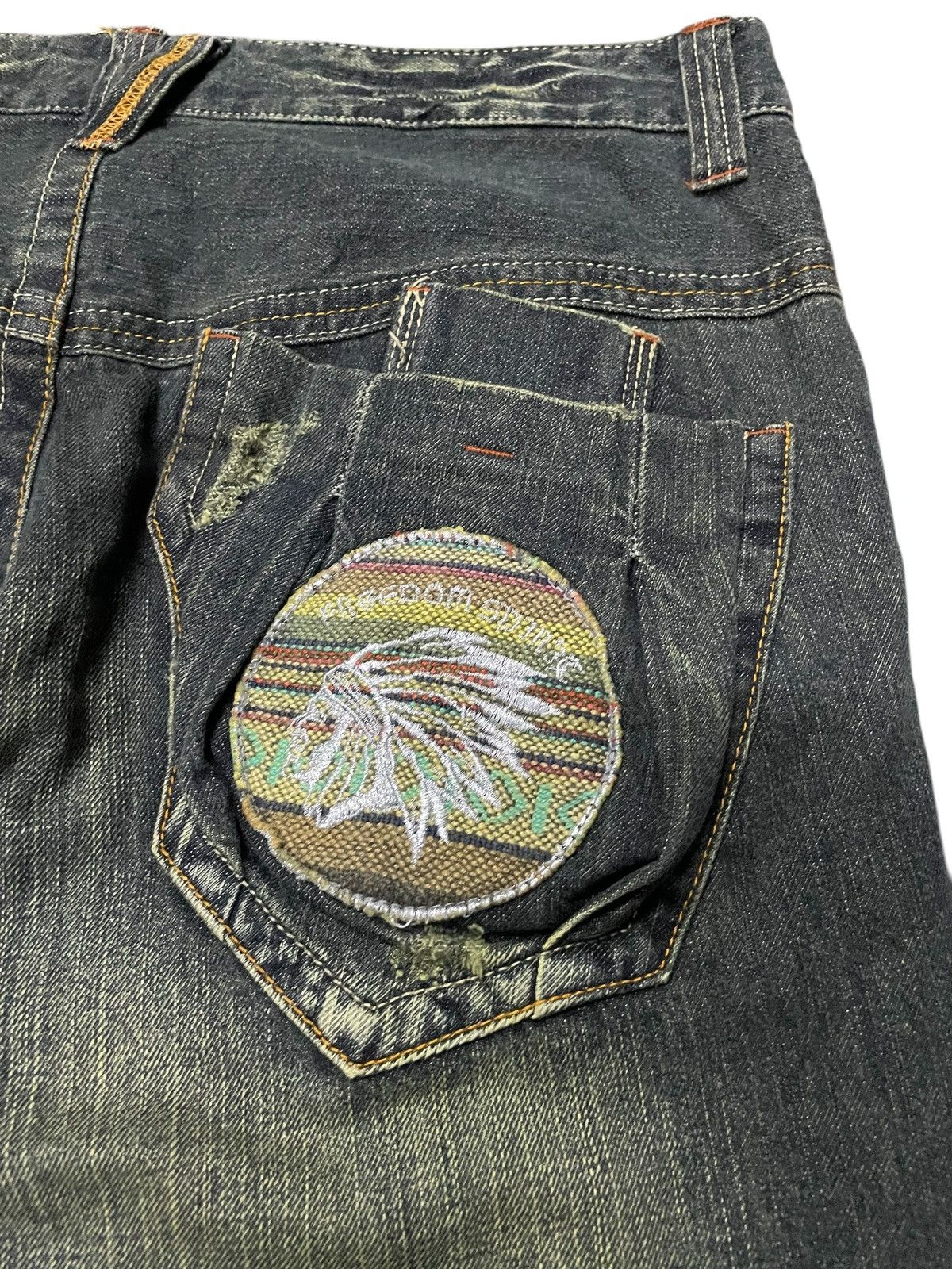 Hysteric Glamour × Roots Root Three Japan Muddy Green Flare Embroidered Native Jeans Size US 34 / EU 50 - 16 Thumbnail