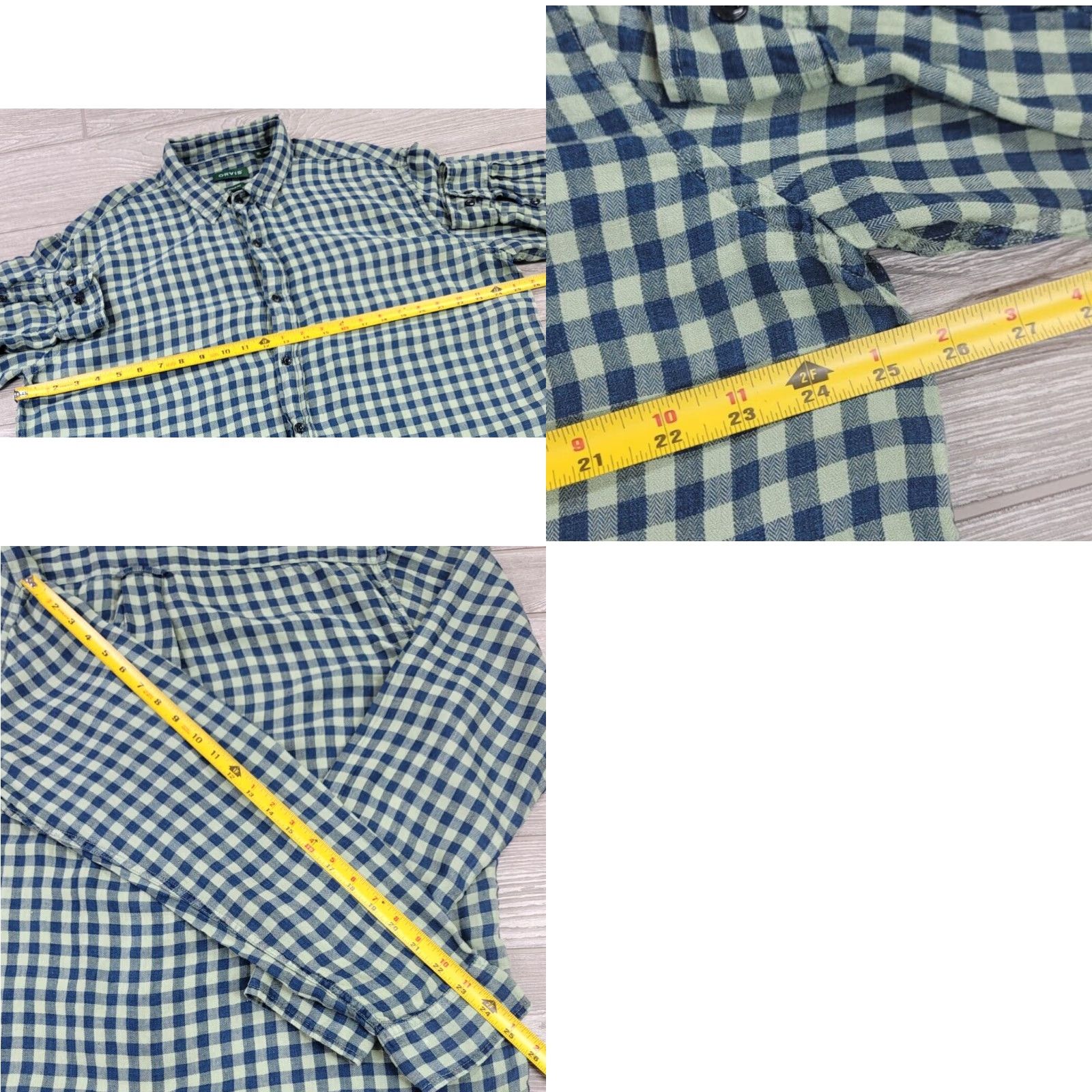 Orvis Orvis Men Active Fit Linen Blend Soft Gingham Blue Green Long Sleeve Shirt XL Size US XL / EU 56 / 4 - 8 Thumbnail