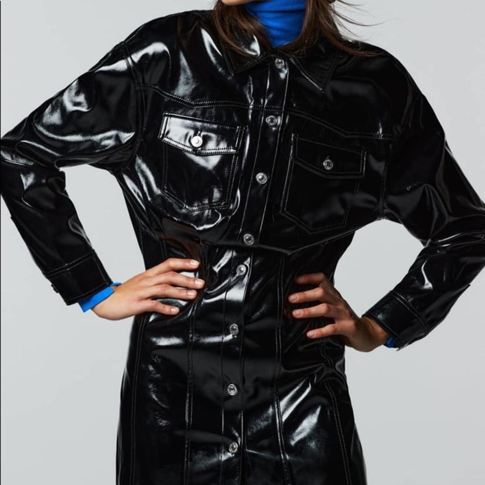 Zara ZARA BLOGGER FAVORITE FAUX LEATHER DRESS BLACK Size S / US 4 / IT 40 - 9 Thumbnail