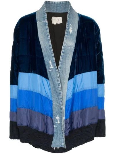 image of $2780 Greg Laurent Gl19 Velvet Padded Kimono Large in Blue, Men's