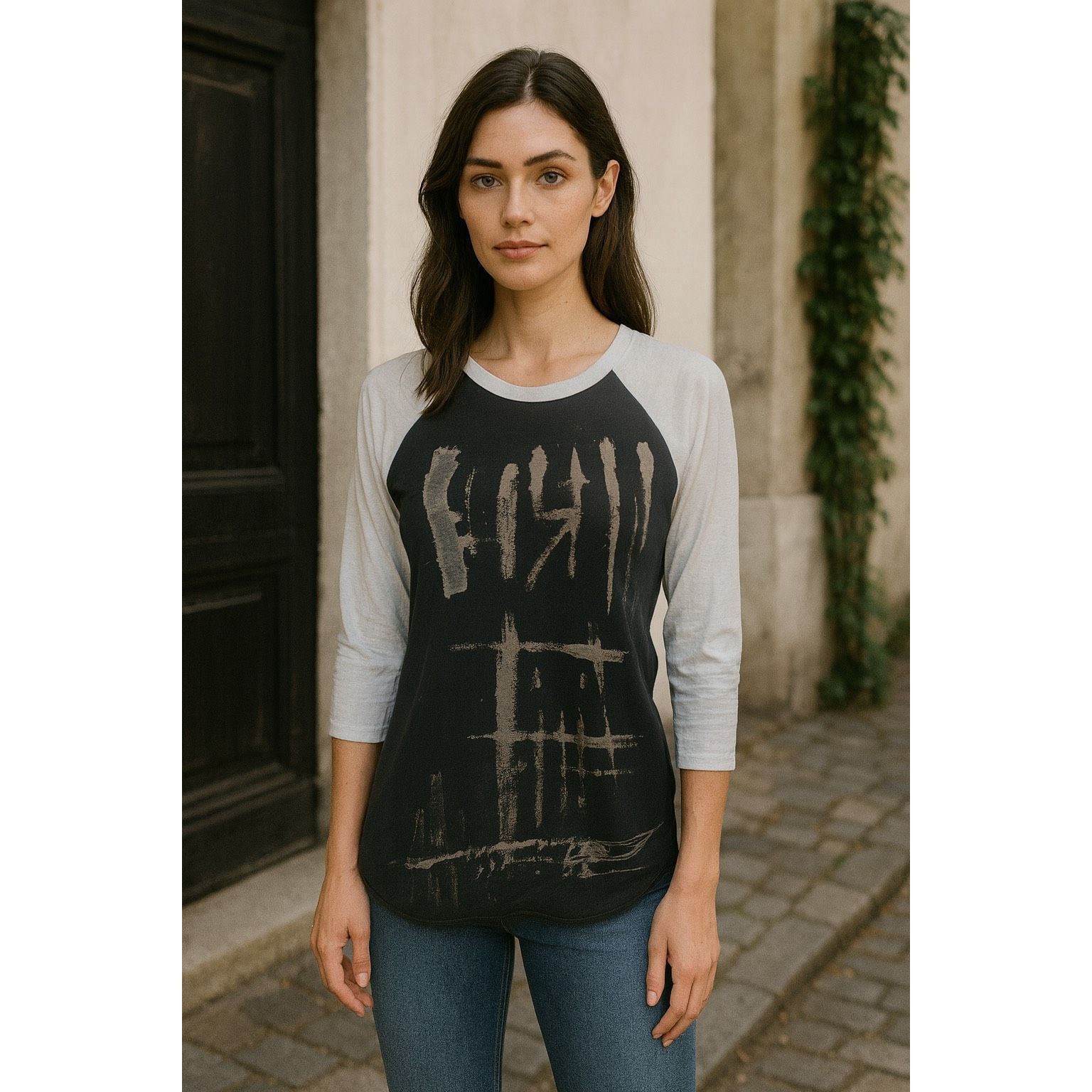 Other Black & White Distressed Graphic Raglan Tee Size M (Edgy Str Size M / US 6-8 / IT 42-44 - 3 Thumbnail