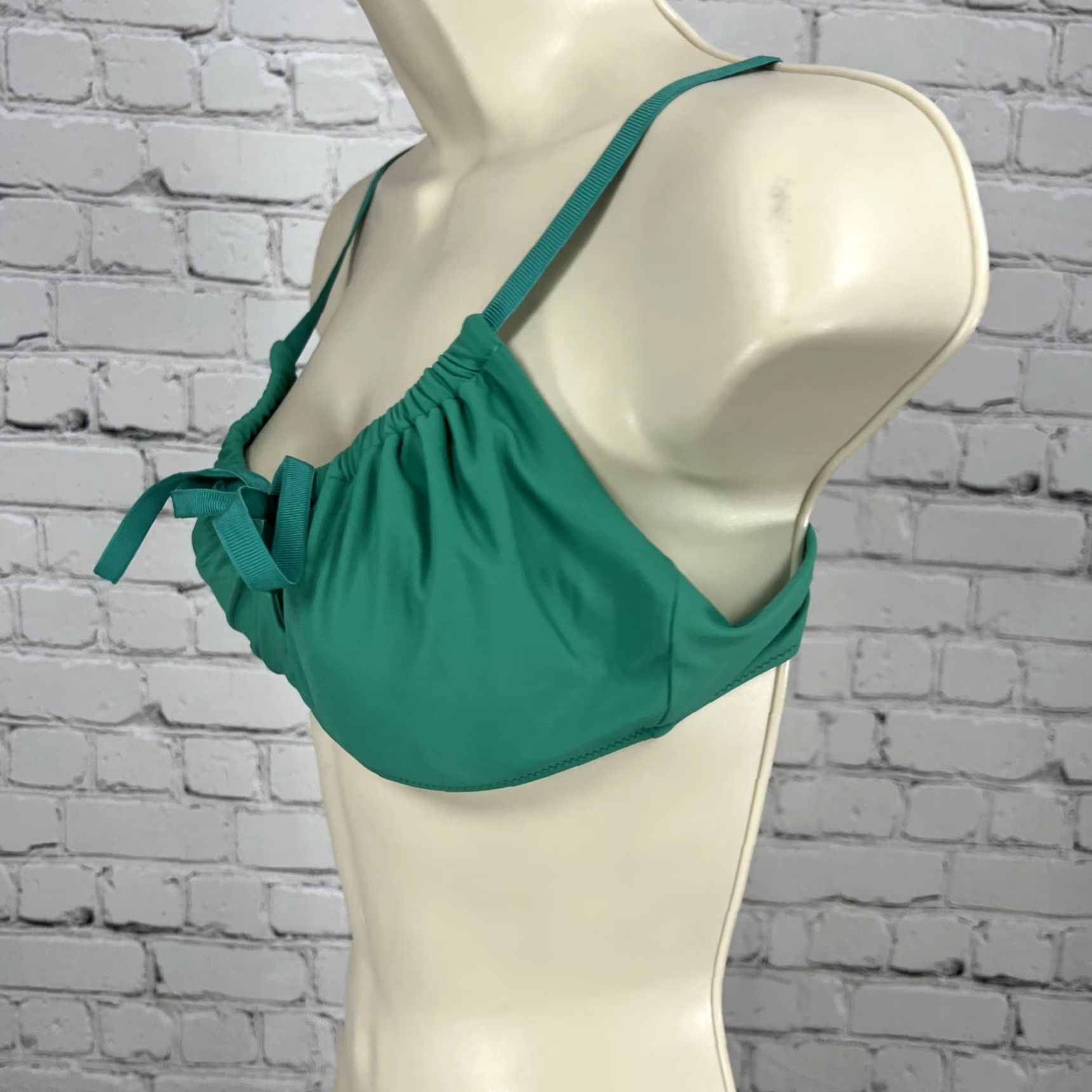 Vintage Aerie Teal Green Front Adjustable Bandeau Unpadded Bikini Top M Womens Swimsuit Solid Beach 90s (if applicable) Size M / US 6-8 / IT 42-44 - 4 Thumbnail