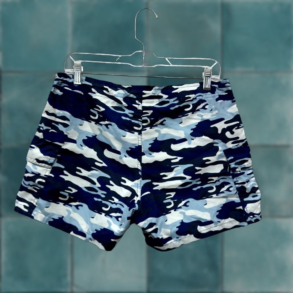 Swims VINTAGE 90s Y2K Basix Girl Swim Shorts L Womens Blue Camo Army Cargo Surfer Sportswear Beach Size 36" / US 14 / IT 50 - 1 Thumbnail