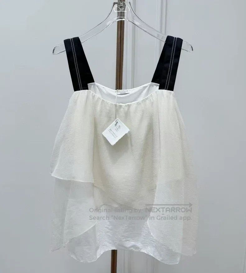 Brunello Cucinelli Brunello Cucinelli White Beaded Strap Top Size M / US 6-8 / IT 42-44 - 1 Thumbnail