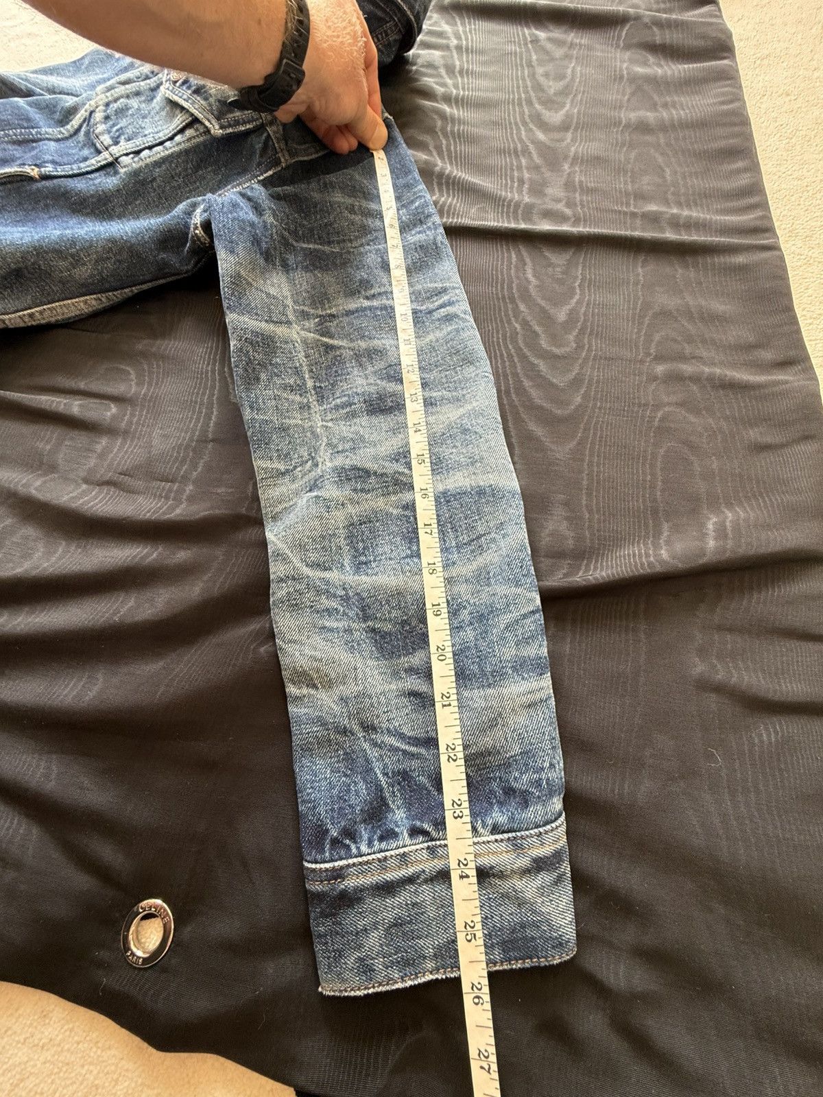 Celine Hedi Slimane denim trucker jacket silk union wash