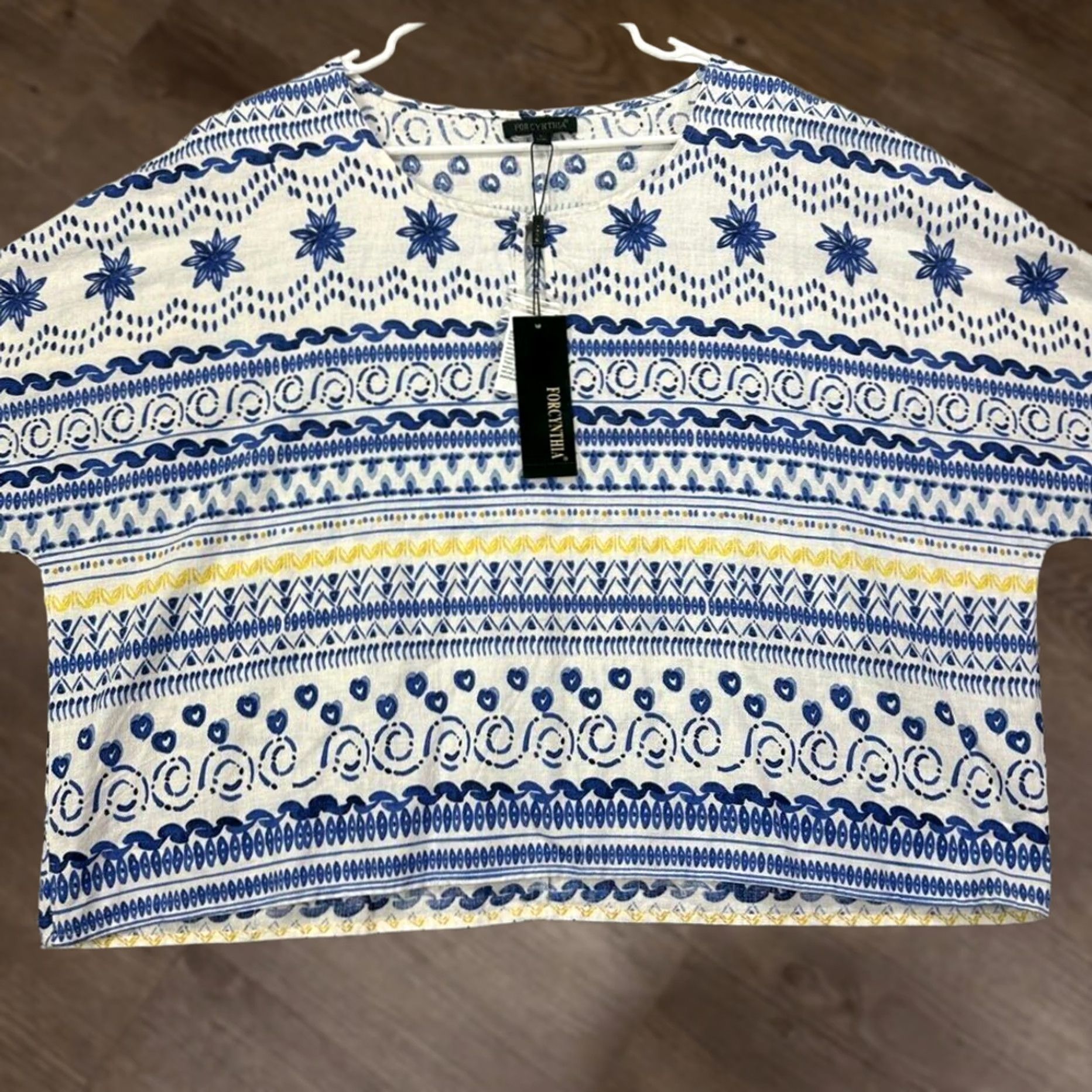 Vintage For Cynthia Top Shirt Women Large Oversized Blue Geometric Yatch Club Ladies NEW Size L / US 10 / IT 46 - 1 Thumbnail