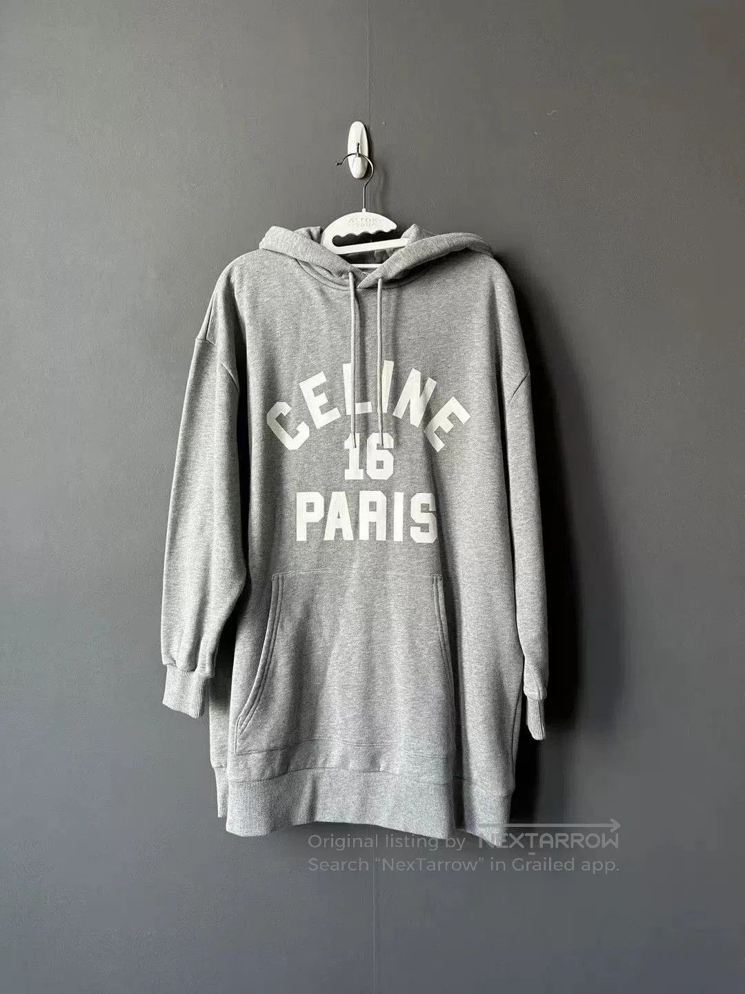 Celine Celine Gray 16 Slogan Long Hoodie. Size M / US 6-8 / IT 42-44 - 1 Thumbnail