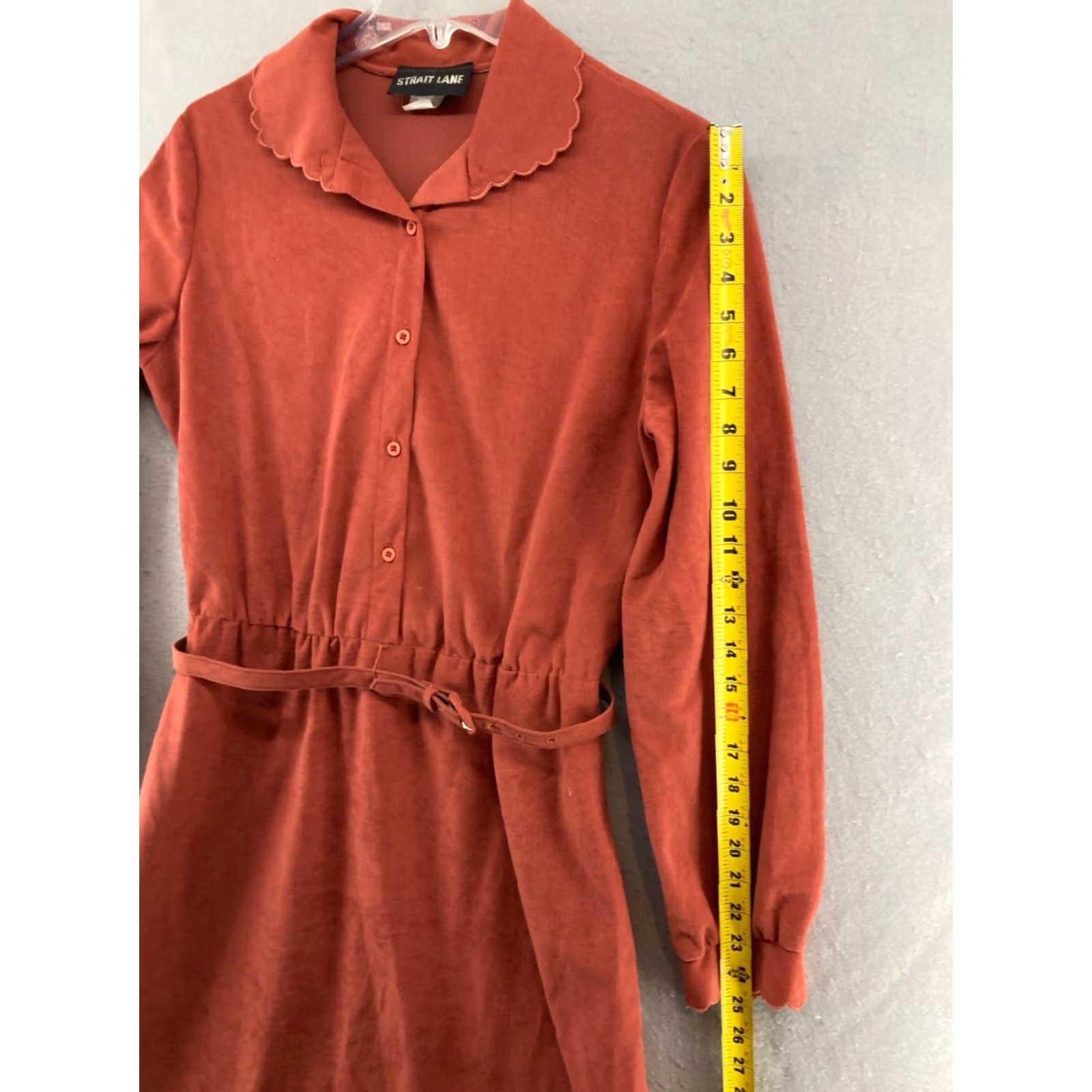 Vintage VINTAGE Straight Lane Womens Dress 14 Brown Velvet Hippy Belted Collared Knee Length Casual Womens Size XL / US 12-14 / IT 48-50 - 6 Thumbnail