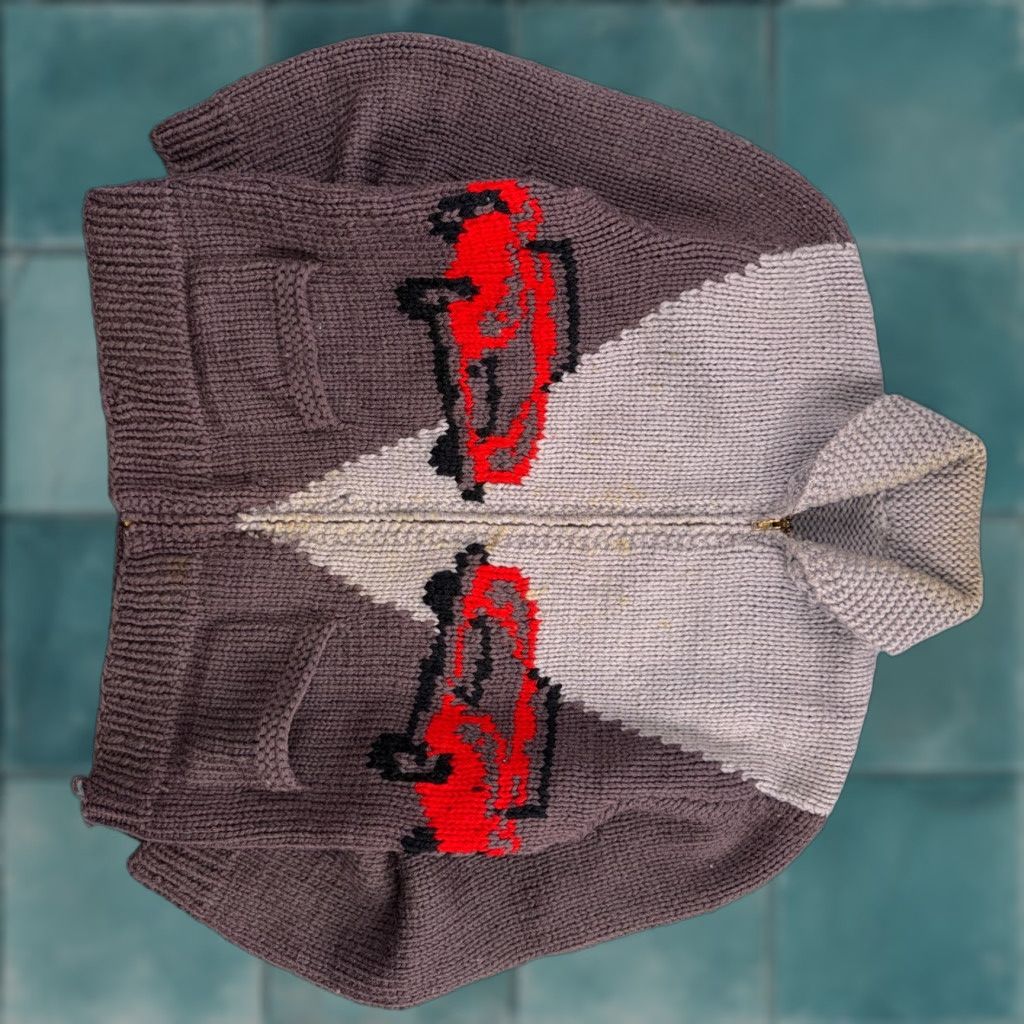 Vintage VTG Vintage Brand 1950s Hand Knit Wool Cowichan Cardigan Sweater Jacket Race Cars Medium RARE Size US M / EU 48-50 / 2 - 1 Thumbnail