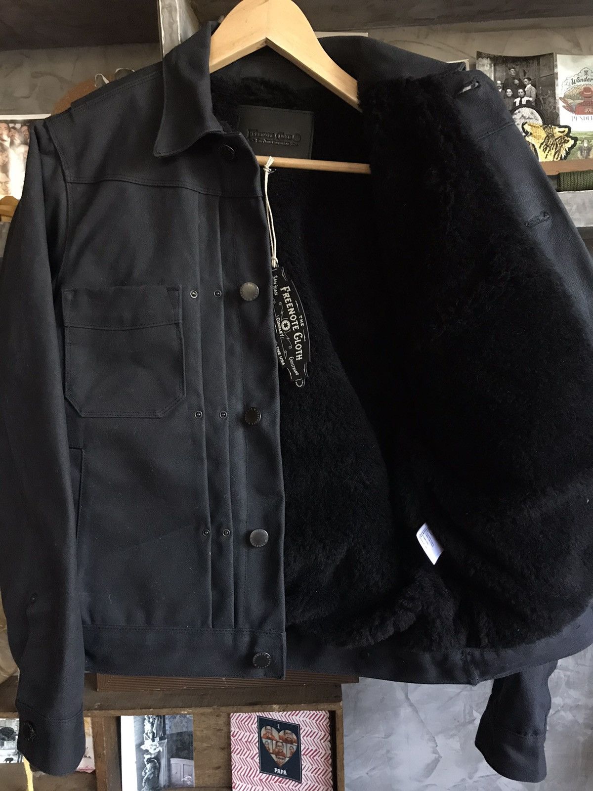 image of Freenote Cloth Riders Jacket 20Oz Heavy Waxed Canvas Black Alpaca, Men's (Size Small)