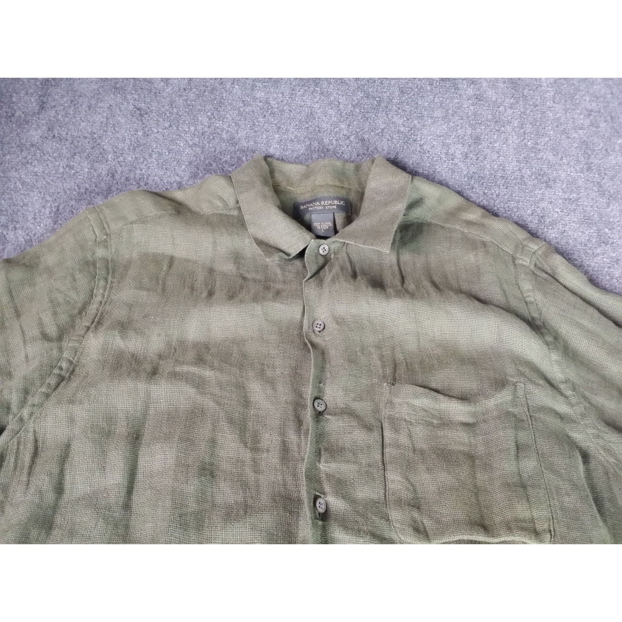 Banana Republic Banana Republic Linen Button Up Shirt Men Sz L Green Short S Size US L / EU 52-54 / 3 - 2 Thumbnail