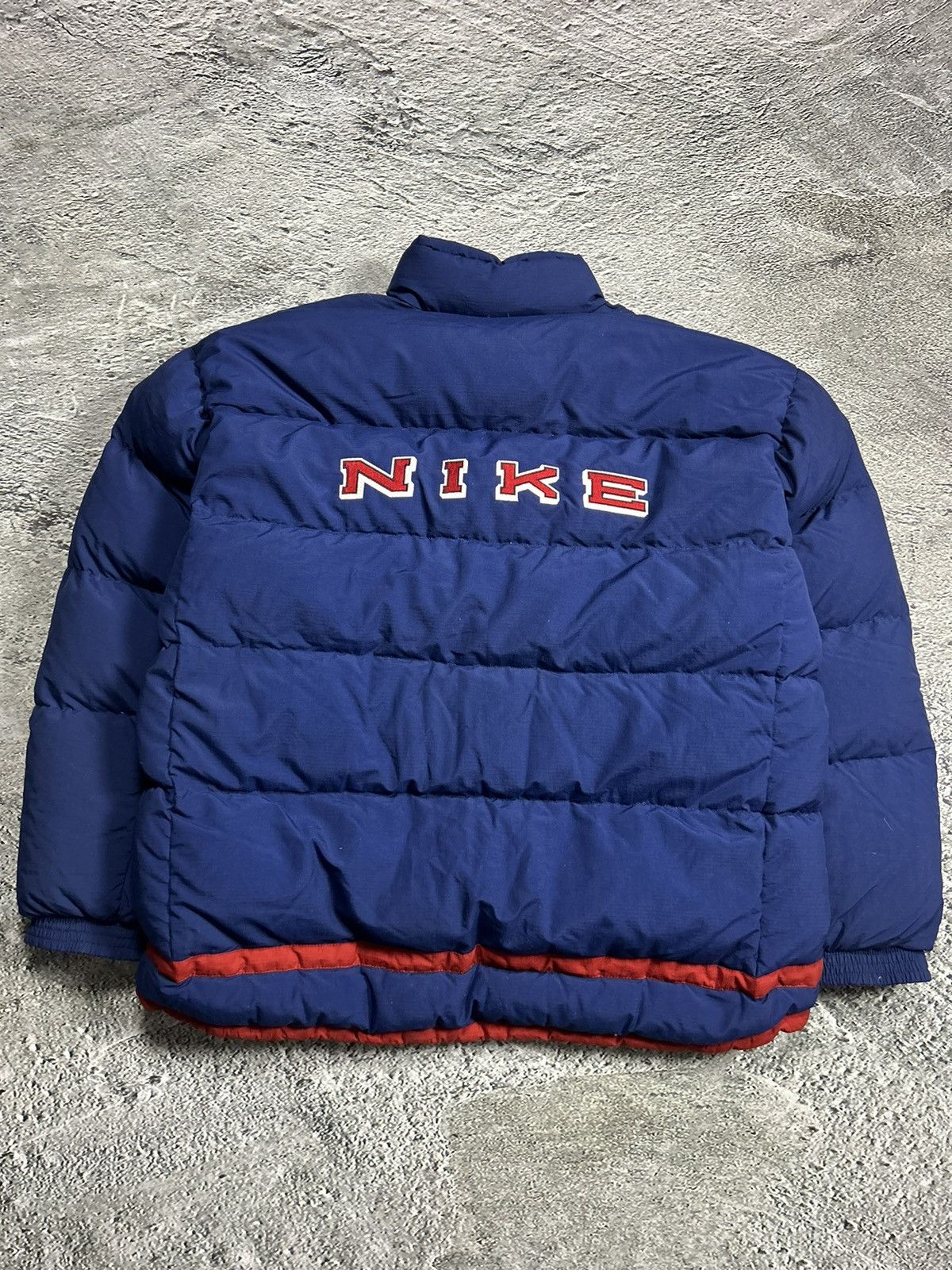 image of Nike Navy Puffer Jacket Big Logo Reversible Vintage 90's Red, Men's (Size 2XL)