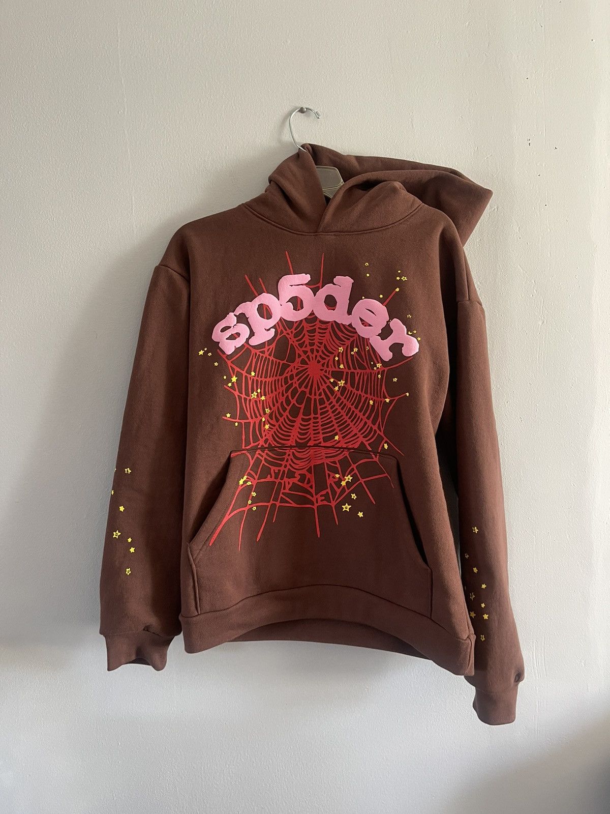 Brown cheapest Sp5der 555 Hoodie Brand New Size XL