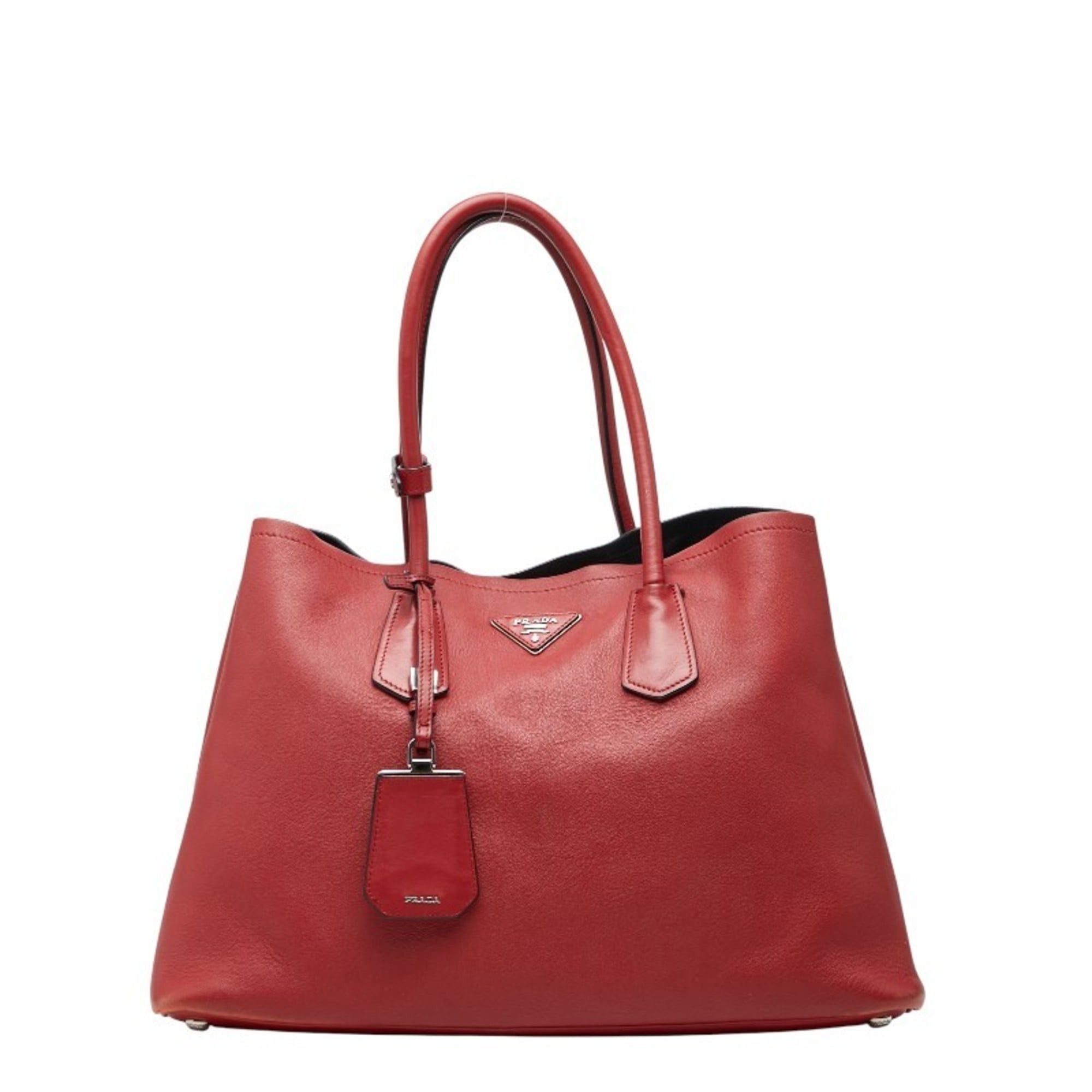 Prada Prada Triangle Logo Plate Tote Bag Shoulder Red Leather Women's PRADA Size ONE SIZE - 1 Thumbnail