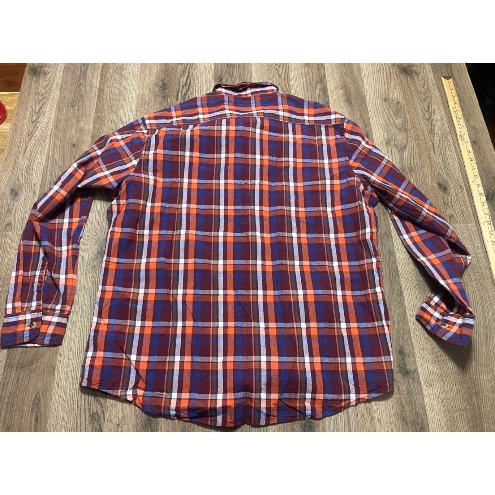 Vintage Ruff Hewn Shirt Mens XL Blue Orange Red White Plaid Button Up Shirt Size US XL / EU 56 / 4 - 2 Thumbnail