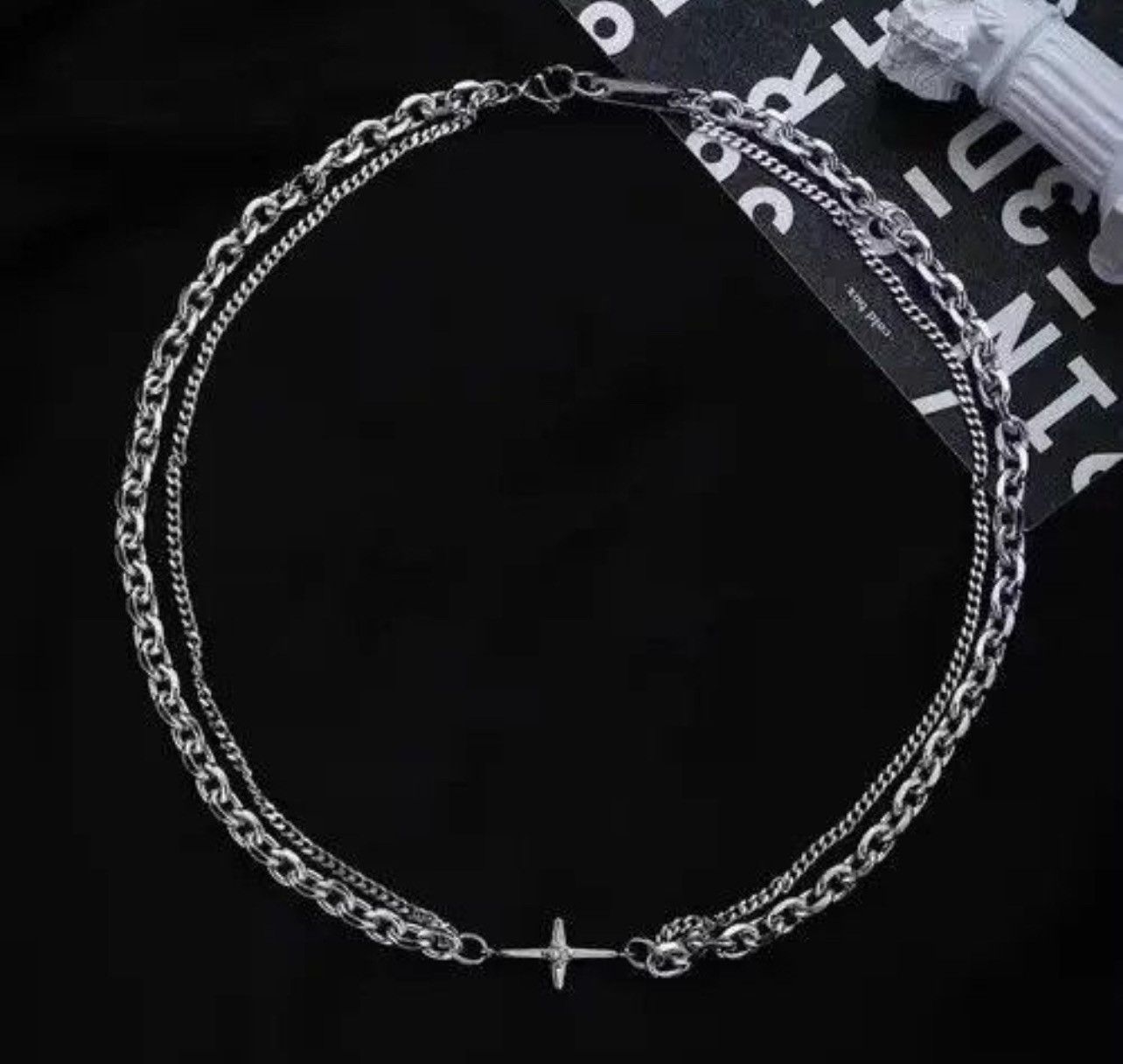 Jewelry Chrome Silver Cross Goth God Pendant Necklace Size ONE SIZE - 2 Thumbnail
