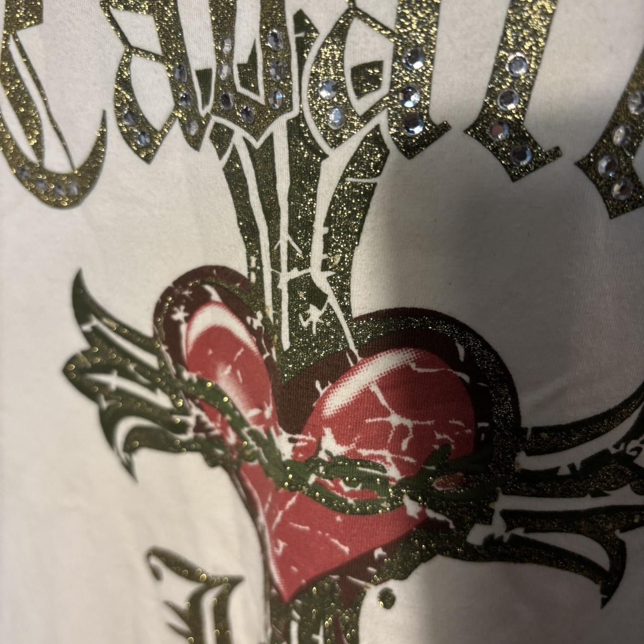 Just Cavalli Early 2000s Just Cavalii Rhinestone Heart and Cross T-Shirt Size XL / US 12-14 / IT 48-50 - 3 Thumbnail