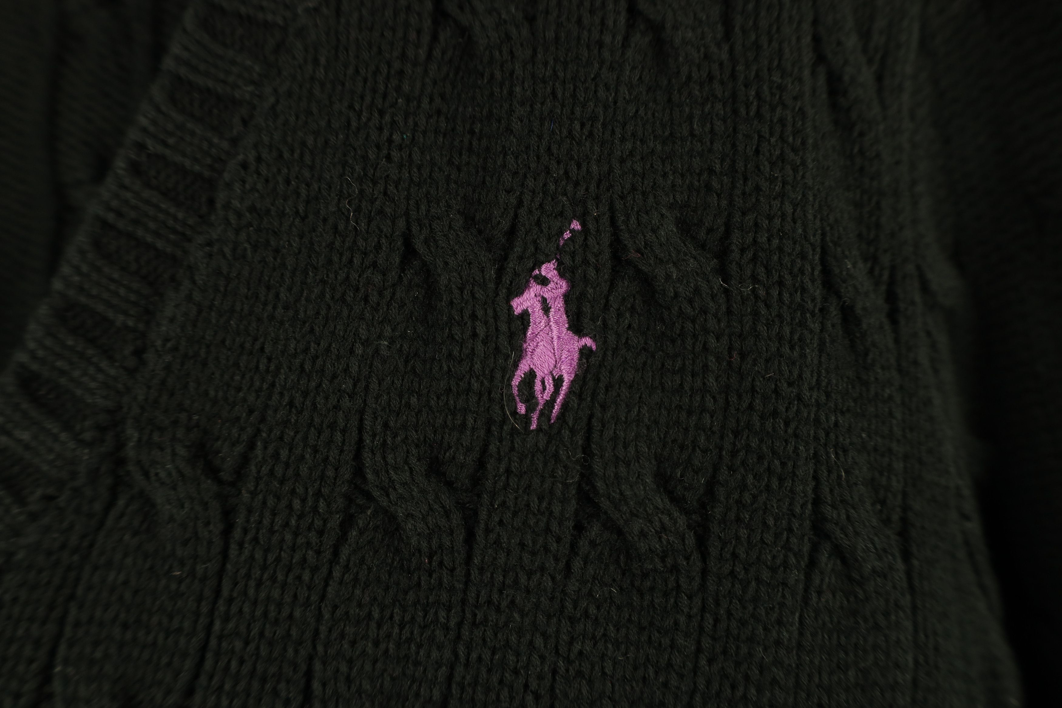Ralph Lauren × Vintage Vintage 90s Ralph Lauren Cable Knit V-Neck Sweater Black Size L / US 10 / IT 46 - 4 Thumbnail
