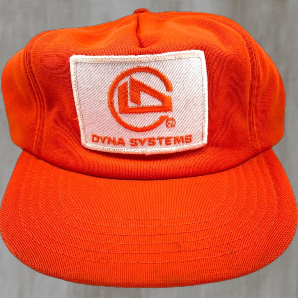 Vintage VINTAGE Dyna Systems Trucker Hat CapMade In USA 80s Orange Mining Coal USA Hat Men One Size Adjustable Cotton Polyester Twill 80s Retro Logo Size ONE SIZE - 1 Thumbnail