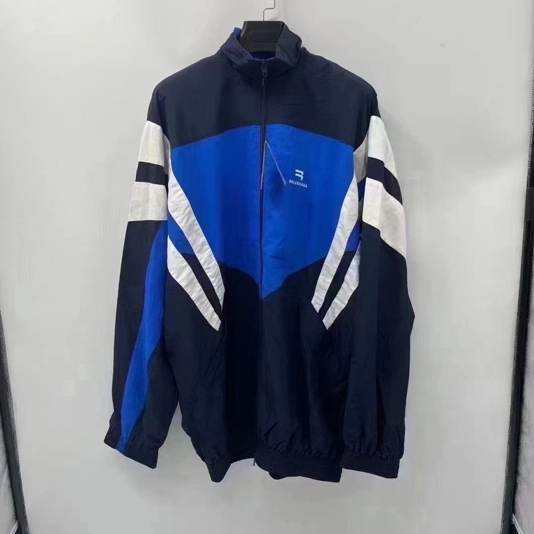 image of Balenciaga 3B Sports Logo Oversized Jacket in Blue, Men's (Size XS)