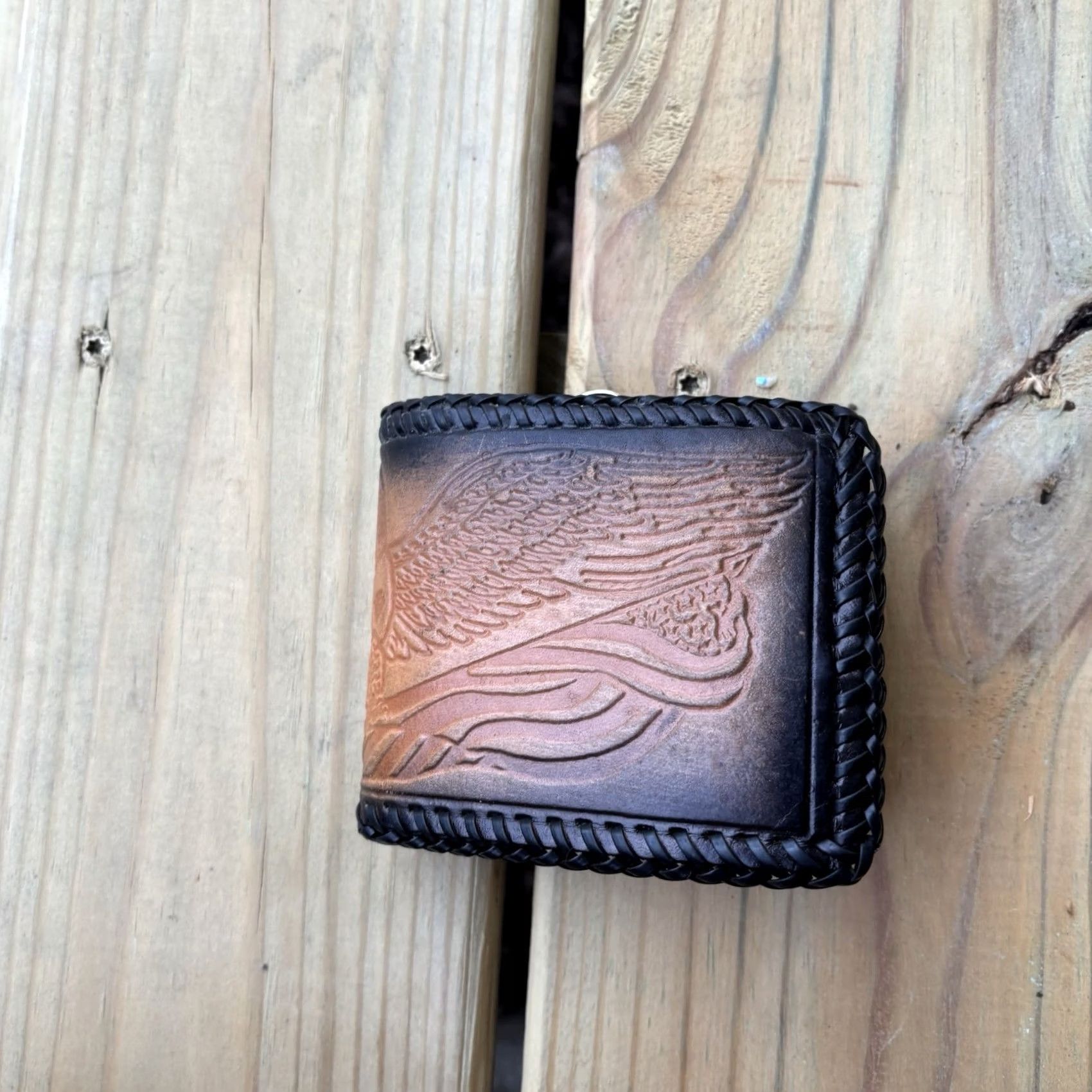 Vintage VINTAGE Unbranded Wallet Leather Eagle USA Made Whipstitch Bifold Hand Tooled 9in 4in Brown Mens Trifold Folding Cowboy Money Western Size ONE SIZE - 3 Thumbnail