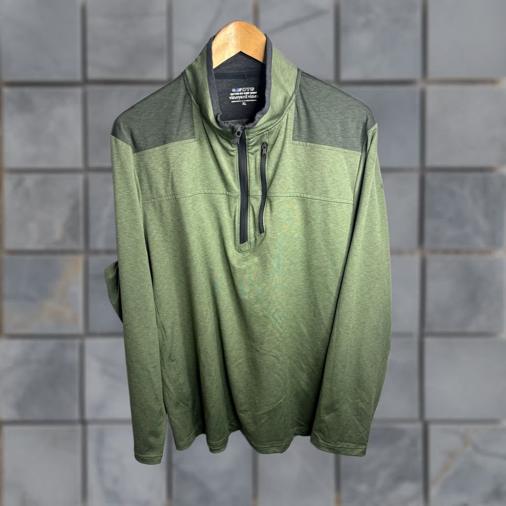 Vineyard Vines Vineyard Vines Pullover Mens XL Green On-The-Go Shep Shirt Quarter Zip Stretch Size US XL / EU 56 / 4 - 1 Thumbnail