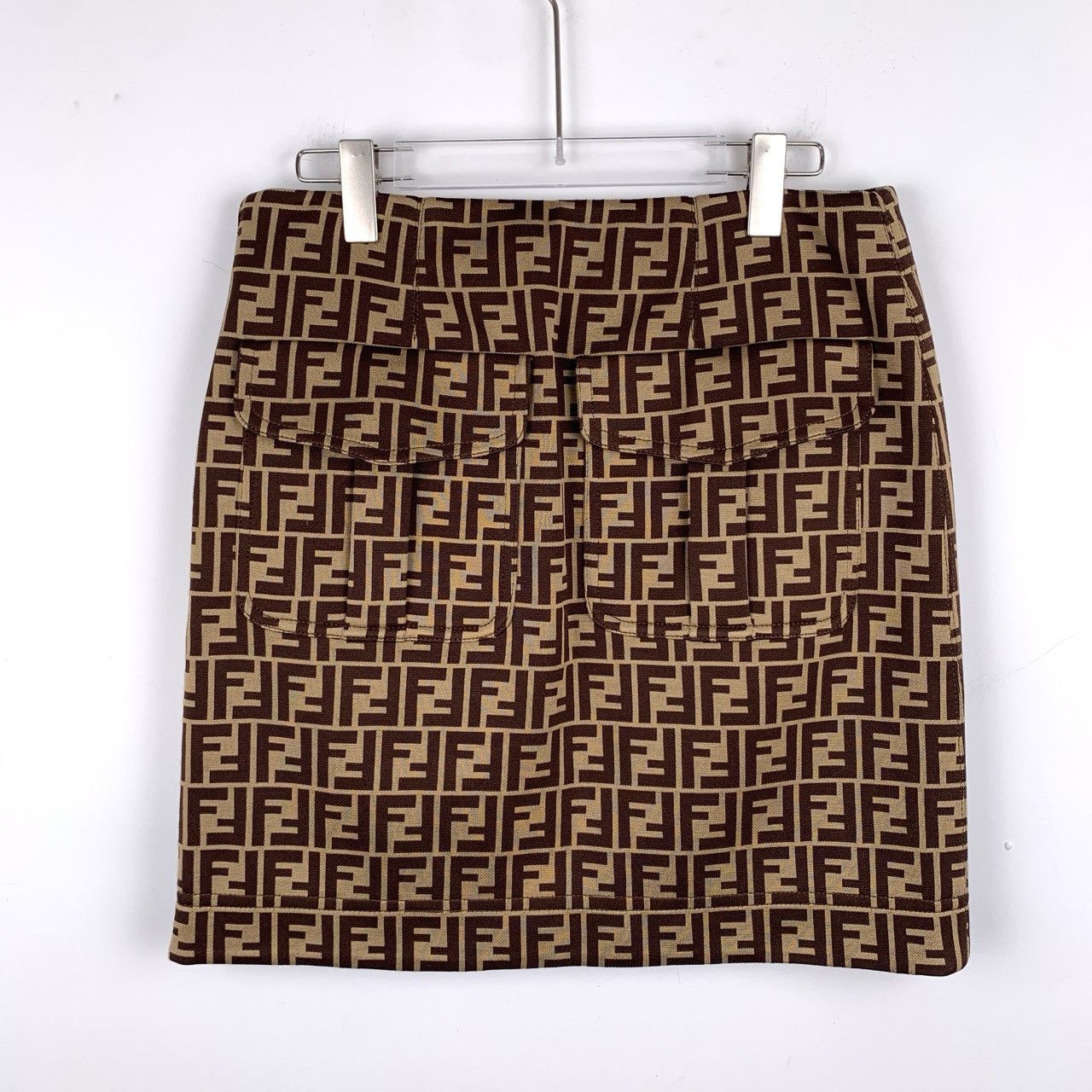 Fendi Fendi Logo Monogram Print Brown Cotton-Silk Mini Skirt Size 30" / US 8 / IT 44 - 2 Thumbnail