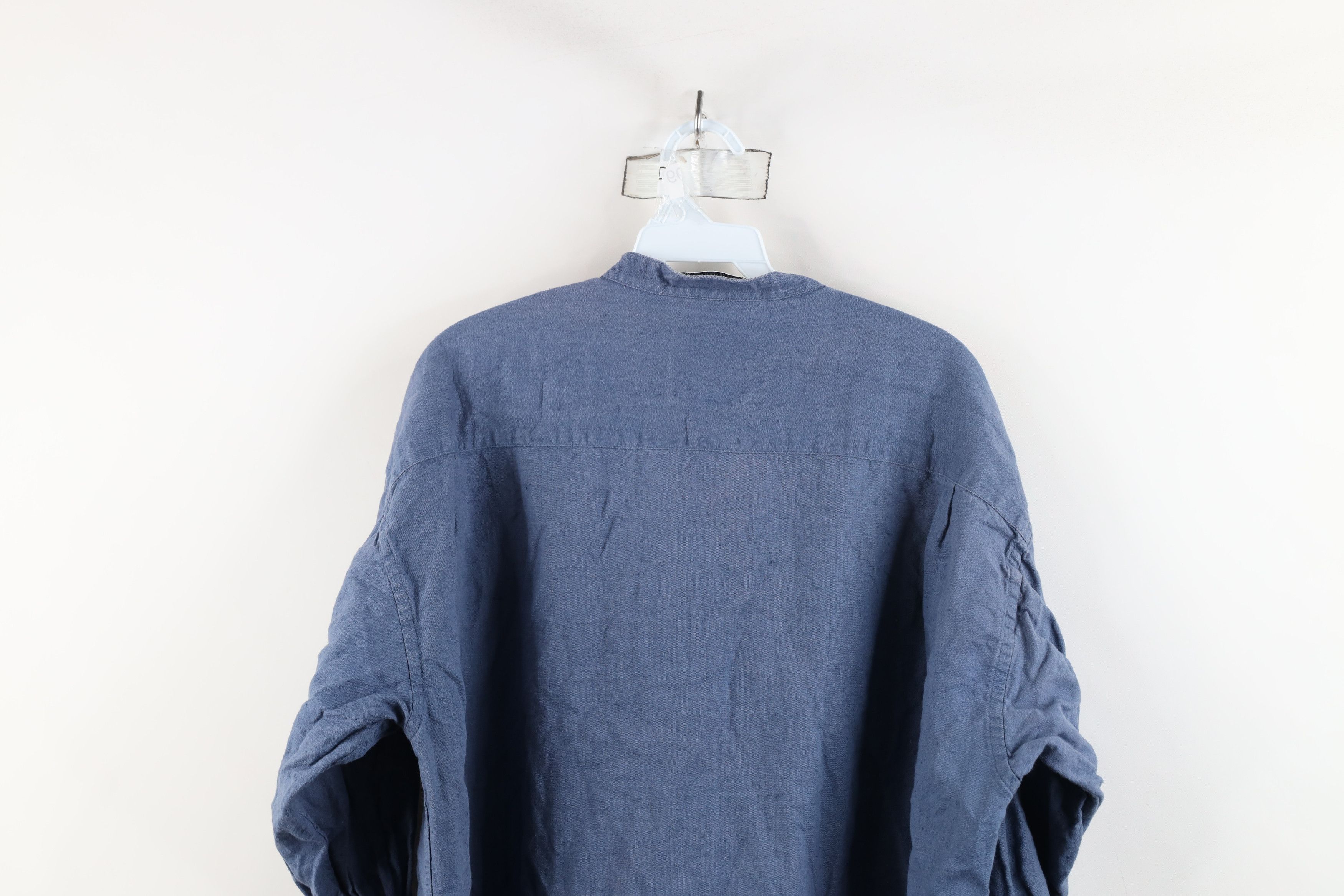 Vintage Vintage 90s Streetwear Linen Blend Band Collar Button Shirt Size US M / EU 48-50 / 2 - 11 Thumbnail
