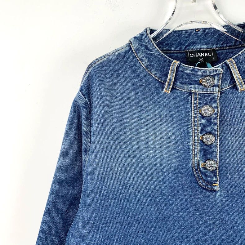 Chanel Chanel 24 blue cotton diamond buckle long-sleeved denim jac Size XS / US 0-2 / IT 36-38 - 3 Thumbnail