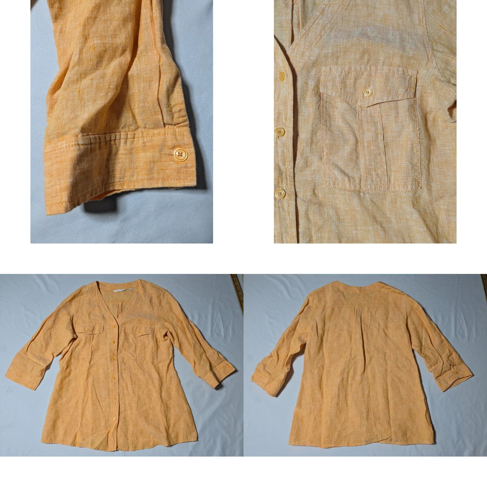 Orvis Orvis Linen Women Medium Orange V-Neck 3/4 Sleeves Button-Up Shirt Size M / US 6-8 / IT 42-44 - 9 Thumbnail