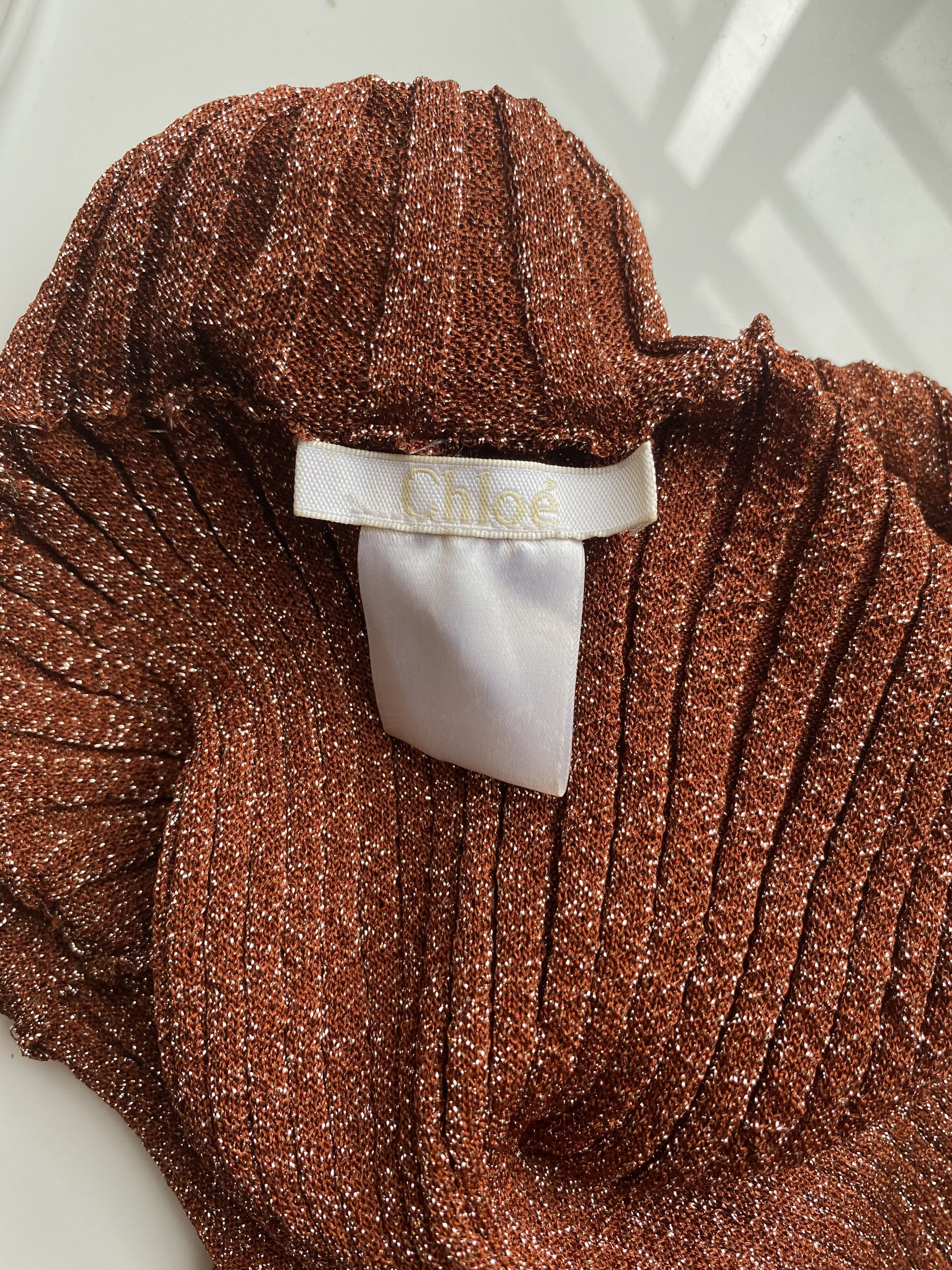 Chloe Chloe Crimson Brown Ribbed Silk Lurex Turtleneck Size XS/S Size S / US 4 / IT 40 - 2 Thumbnail