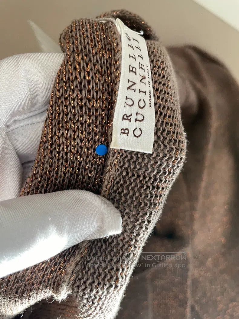 Brunello Cucinelli Brown Gold Thread Cotton Long Cardigan