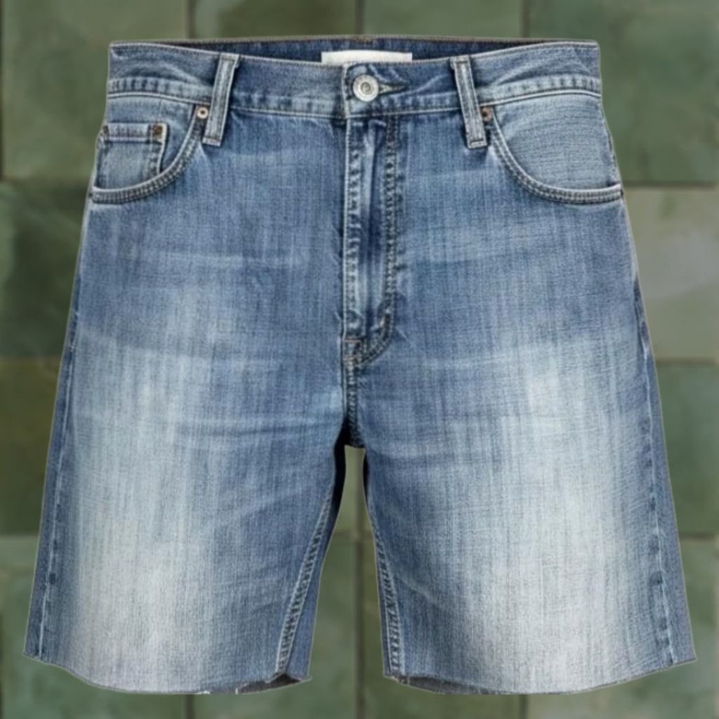 Levi's Levi's 569 Shorts 38 Blue Bermuda Distressed 5-Pocket Zip Fly Raw Hem Casual Mens VINTAGE? Size US 38 / EU 54 - 1 Thumbnail
