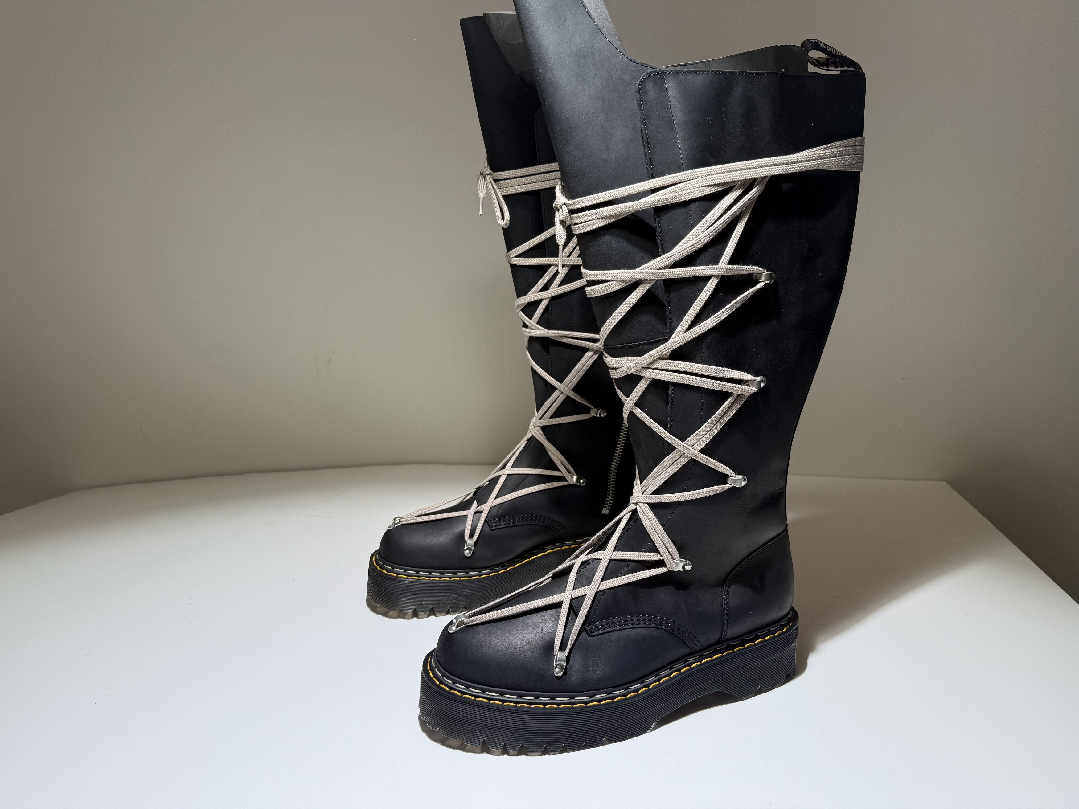 Dr. Martens × Rick Owens Pentalace Leather Platform Boots Size US 14 / EU 47 - 2 Thumbnail
