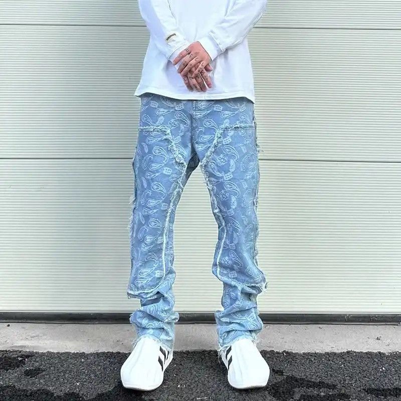 Japanese Brand × Vintage Urban Cashew Flower Full Print Patchwork Baggy Flare Jeans Size US 30 / EU 46 - 1 Thumbnail