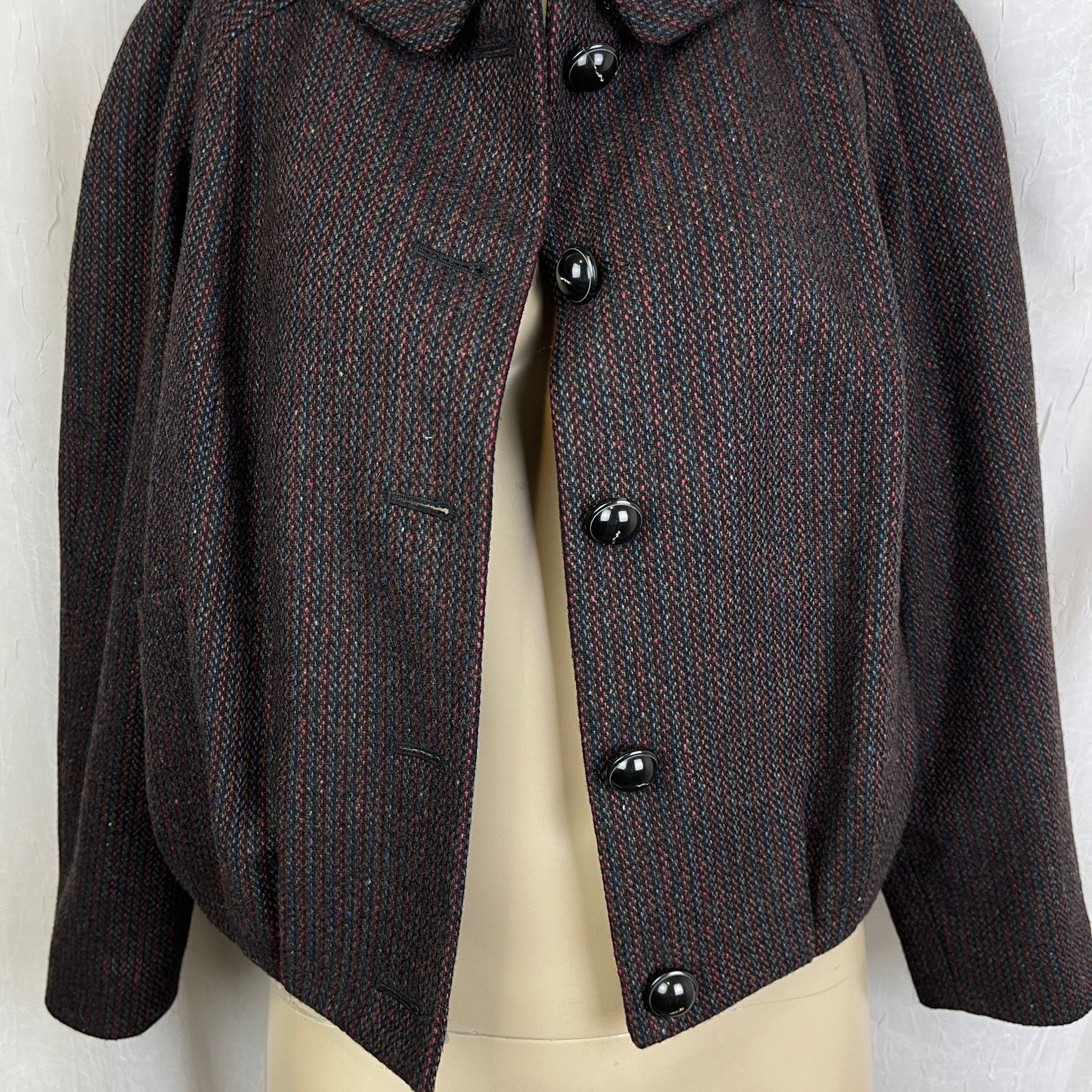 Vintage VTG Y2K Semantiks Cozy Tweed Jacket Brown Black Cottagecore Size M / US 6-8 / IT 42-44 - 14 Thumbnail