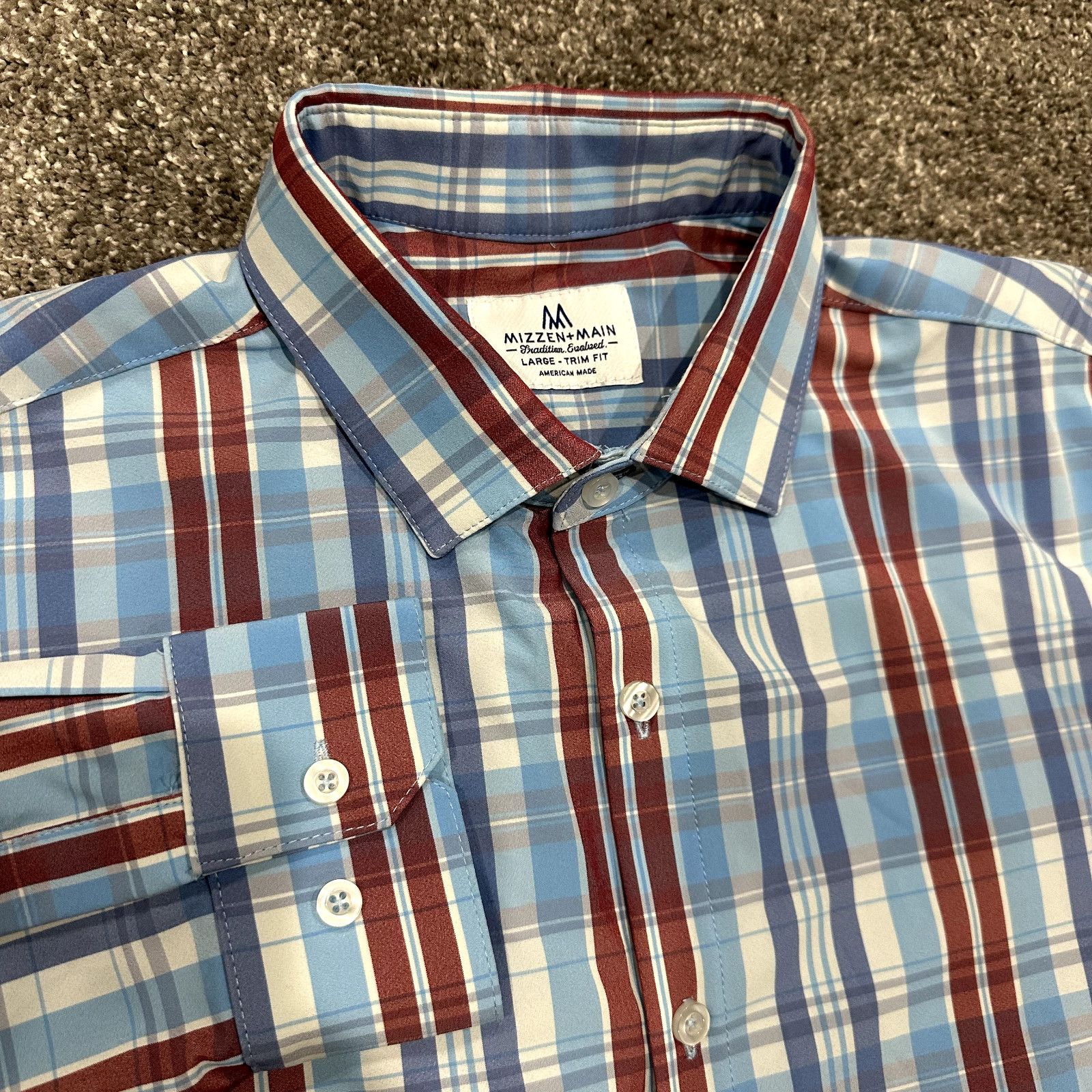 Mizzen+Main Mizzen+Main Shirt Mens Large Trim Fit Performance Blue Plaid Size US L / EU 52-54 / 3 - 1 Thumbnail