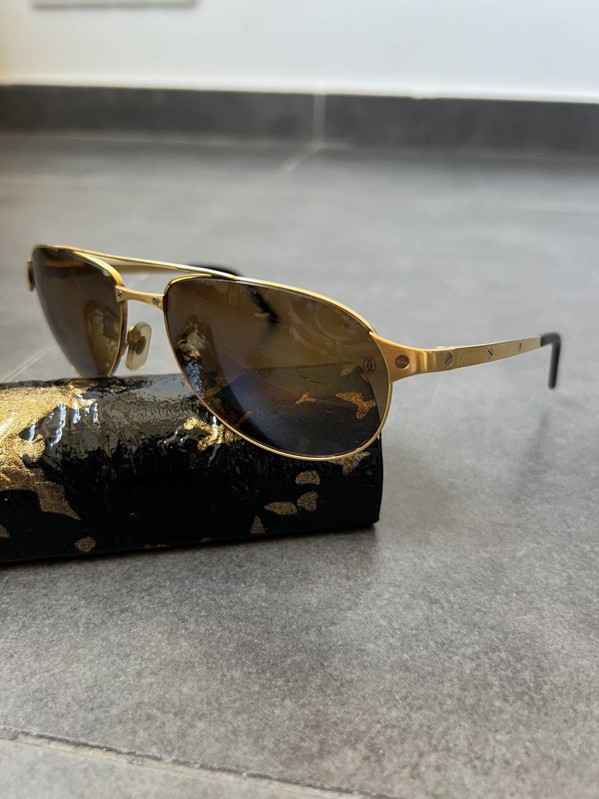 Cartier × Vintage Vintage Cartier Edition Santos-Dumont golden plated glasses Size ONE SIZE - 2 Thumbnail