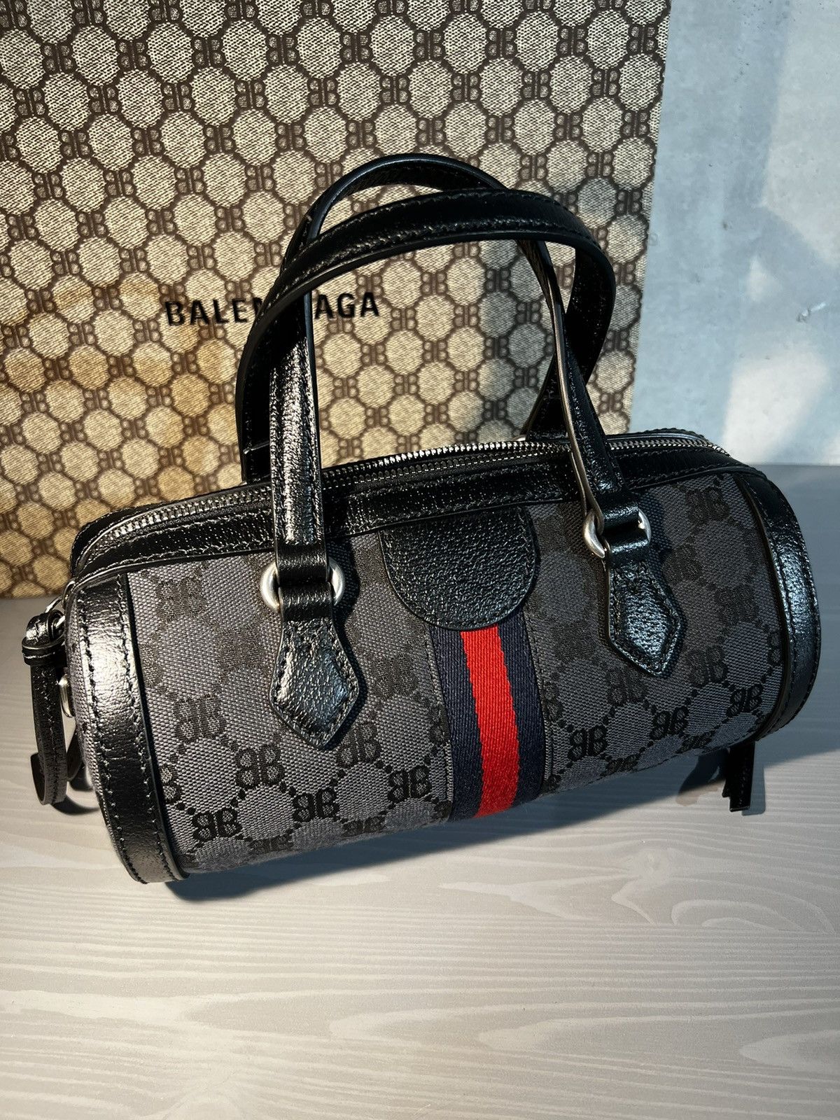 Gucci Gucci x Balenciaga Black Monogram Jacquard Canvas Hacker bag Size ONE SIZE - 6 Thumbnail