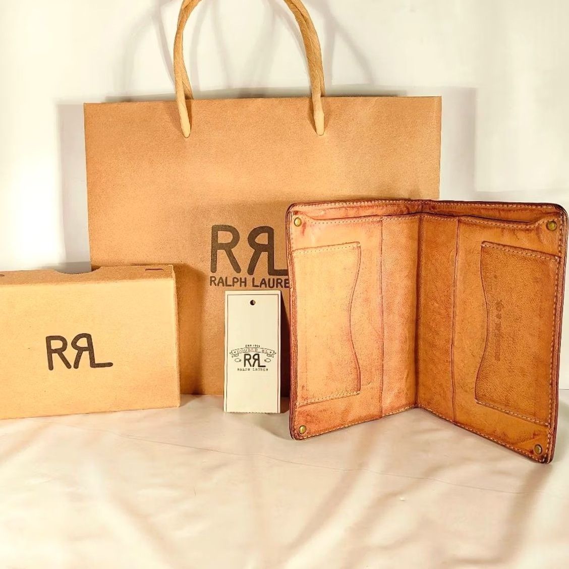 Ralph Lauren RRL Ralph Lauren Wallet Bag Card Holder A-2 Type Logo Eagle Brown Leather Pre-owned Unisex Folding Bifold Card Wallet Mens Womens Boys Girls Size ONE SIZE - 6 Thumbnail