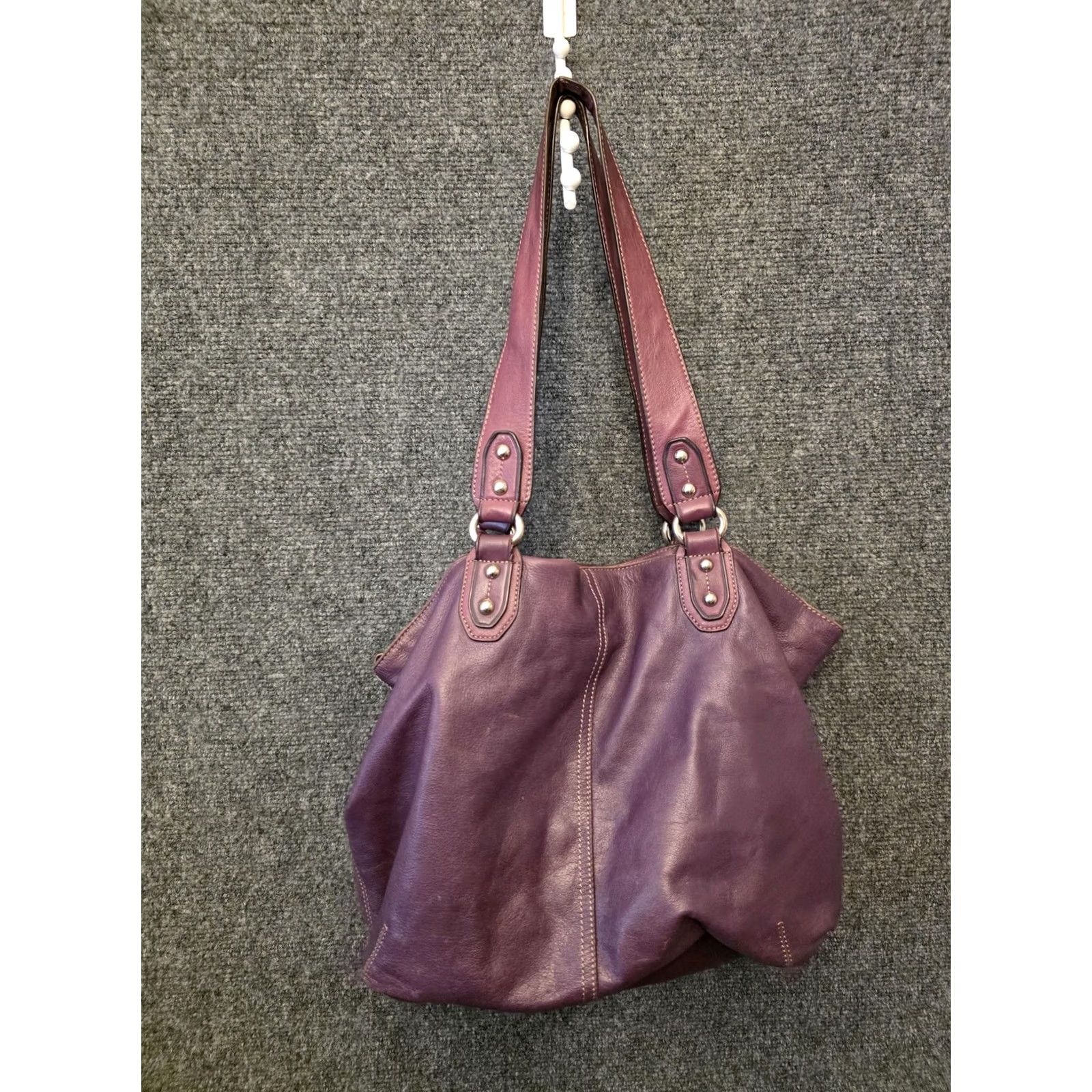 Vintage Tignanello Shoulder Bag Womens Medium Purple Leather Studded Striped Lining Size ONE SIZE - 6 Thumbnail