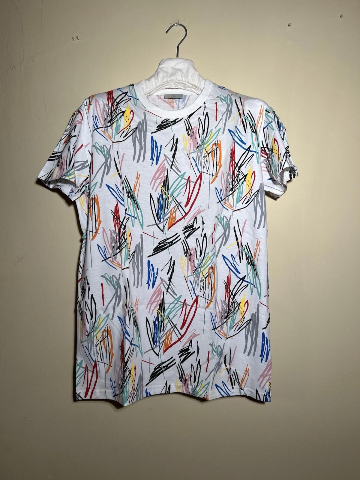 Dior Dior Homme White Scribble Printed Cotton T-Shirt XL Size US XL / EU 56 / 4 - 2 Thumbnail