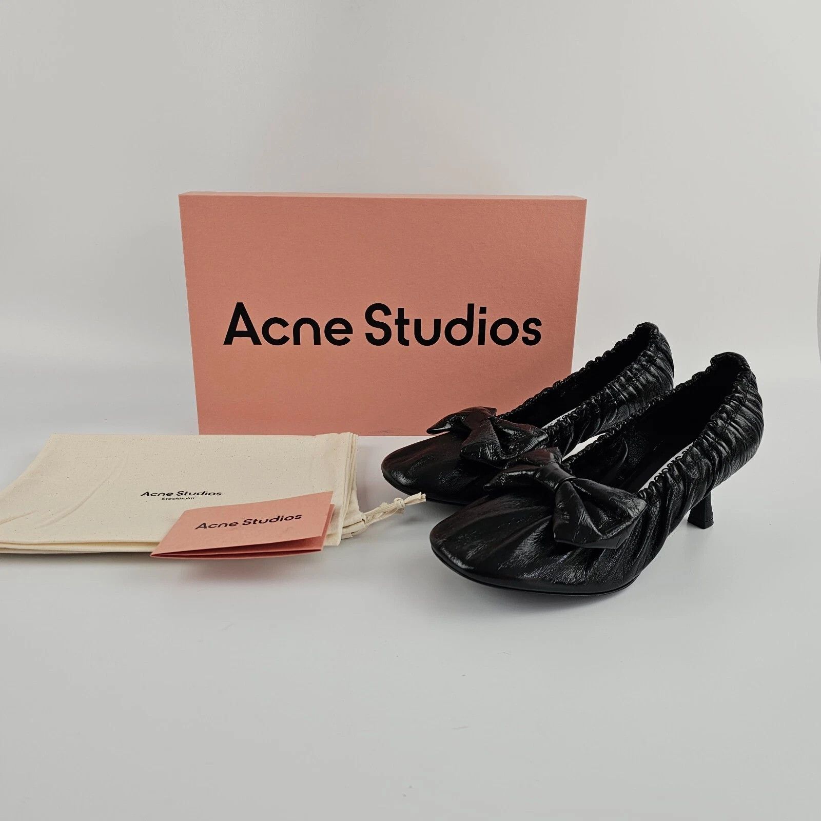 Acne Studios ACNE STUDIOS Black Leather Bow 60mm Pumps New Size US 5 / IT 35 - 2 Thumbnail