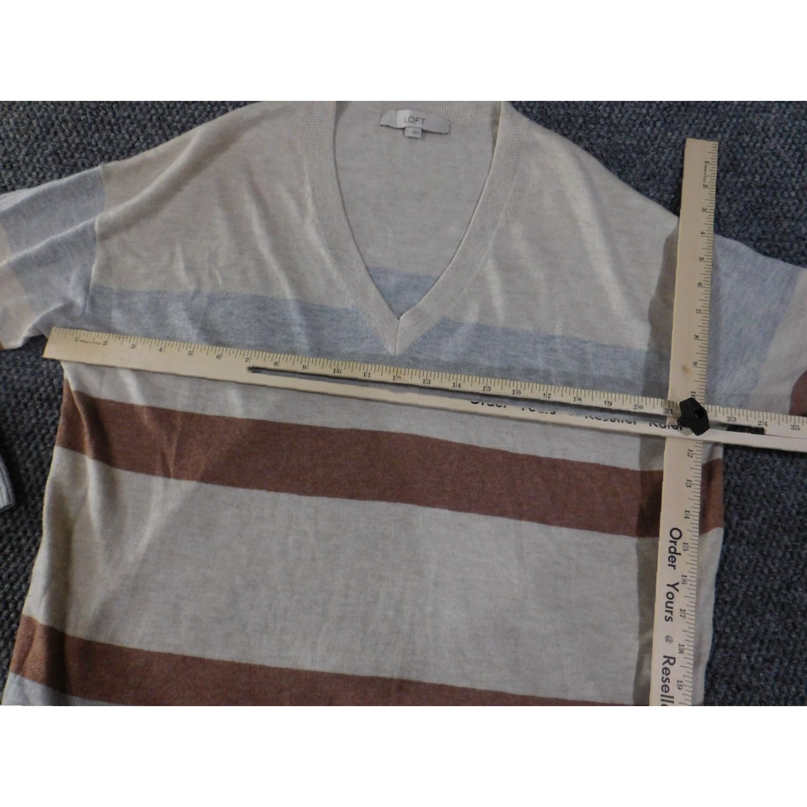 Loft LOFT Sweater Womens Small Beige Brown Striped Lightweight Casual Knit V-Neck Long Sleeve Button Pullover Regular Women Size S / US 4 / IT 40 - 5 Thumbnail