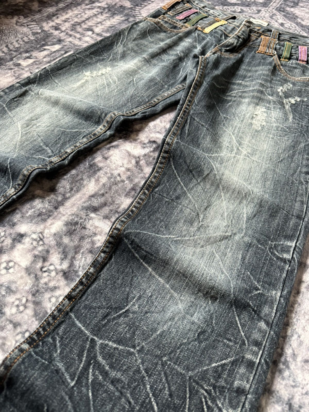 Japanese Brand × LOWBOX × Tete Homme Nylaus Japan Cut And Sew Double Waist Shadow Wash Jeans Size US 30 / EU 46 - 5 Thumbnail